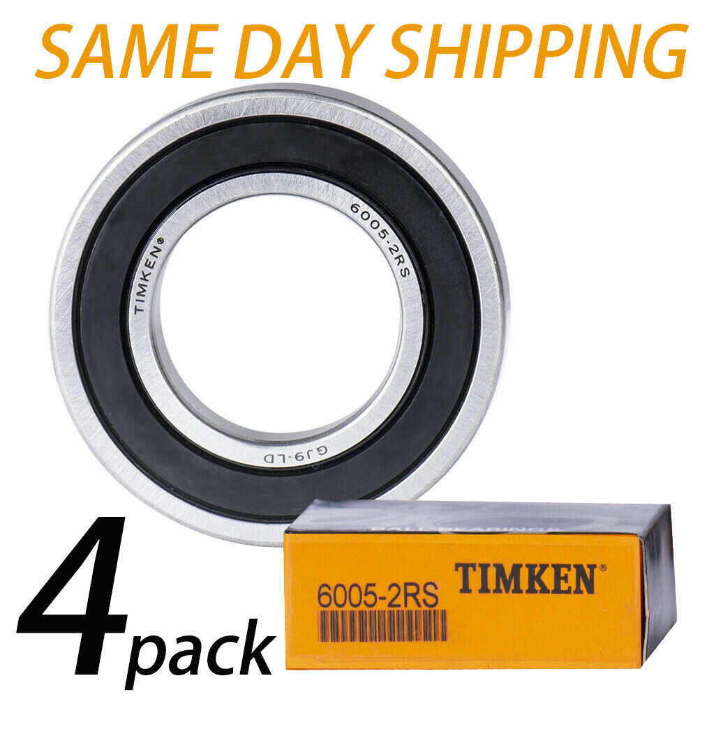 4 PACK TIMKEN 6005-2RS 25X47X12MM Double Rubber Seal Bearings