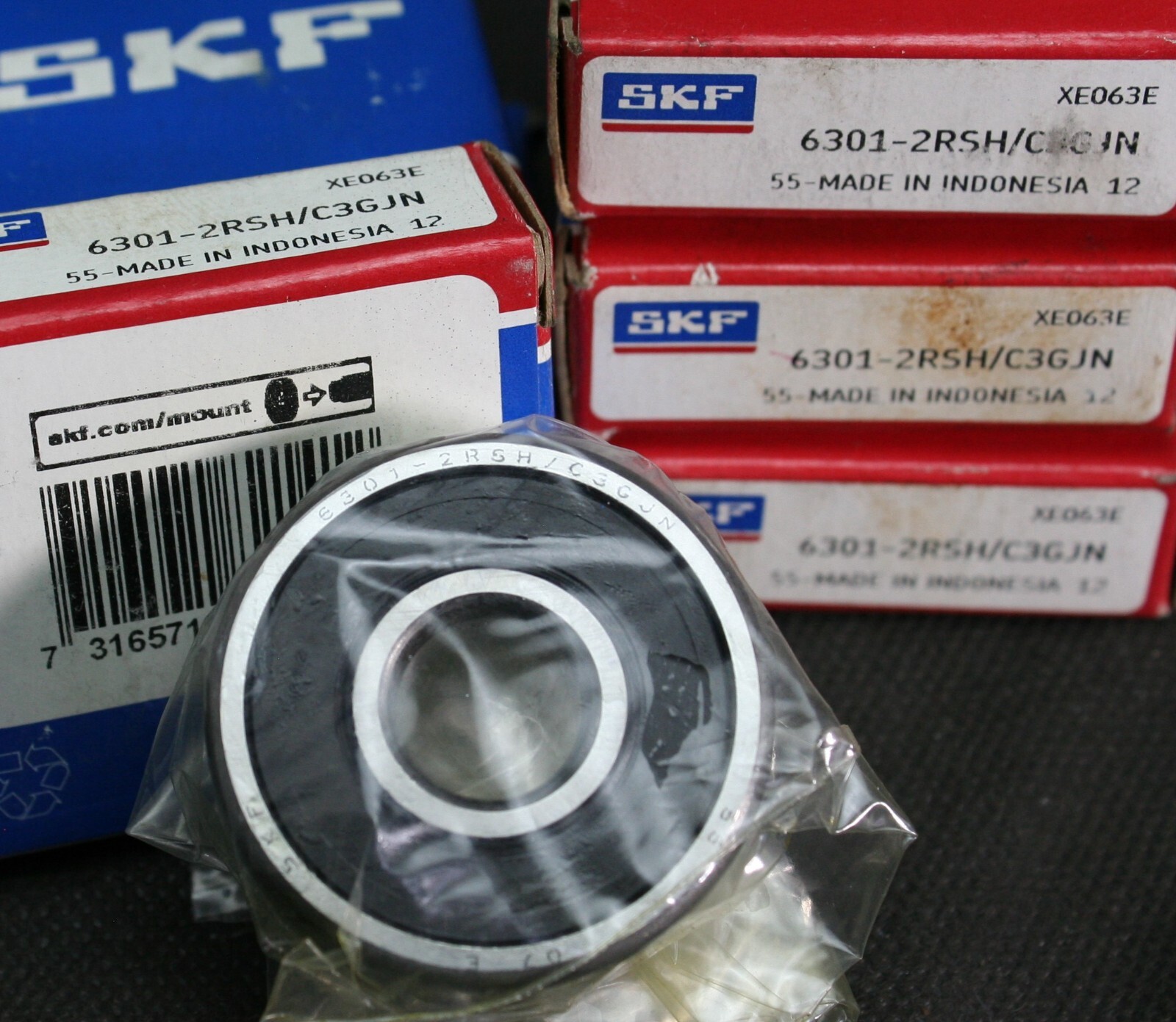One (1) SKF 6301 2RSH/C3GJN Deep Groove Bearing 12MM ID Indonesia NEW