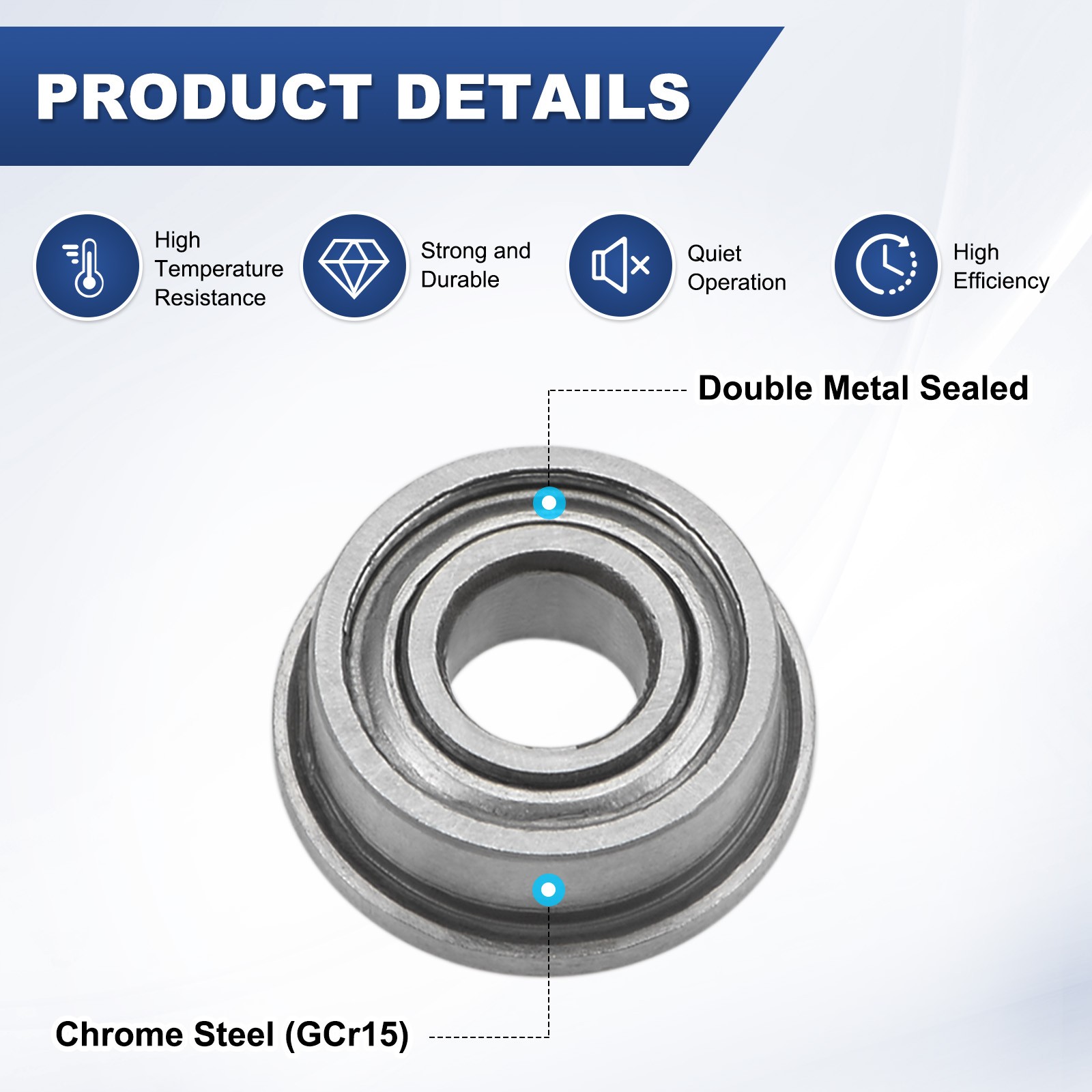 4-Pack F683ZZ Flanged Ball Bearing, 3x7x3mm Metal Sealed Chrome Steel