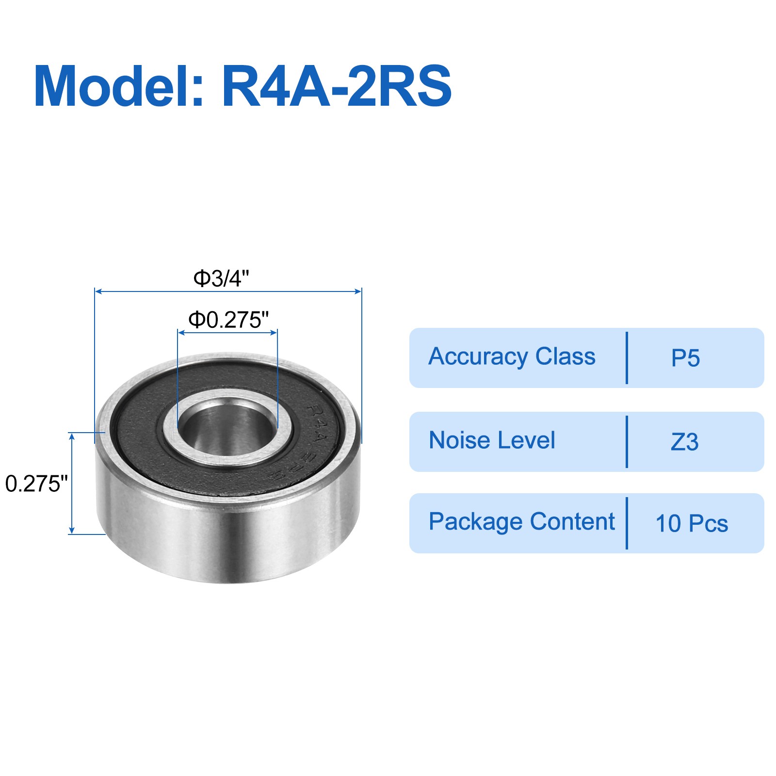 10PzR4A-2RS 1/4″ ID X 3/4″ OD X 9/32″ Height Z3 Ball Bearings, Black