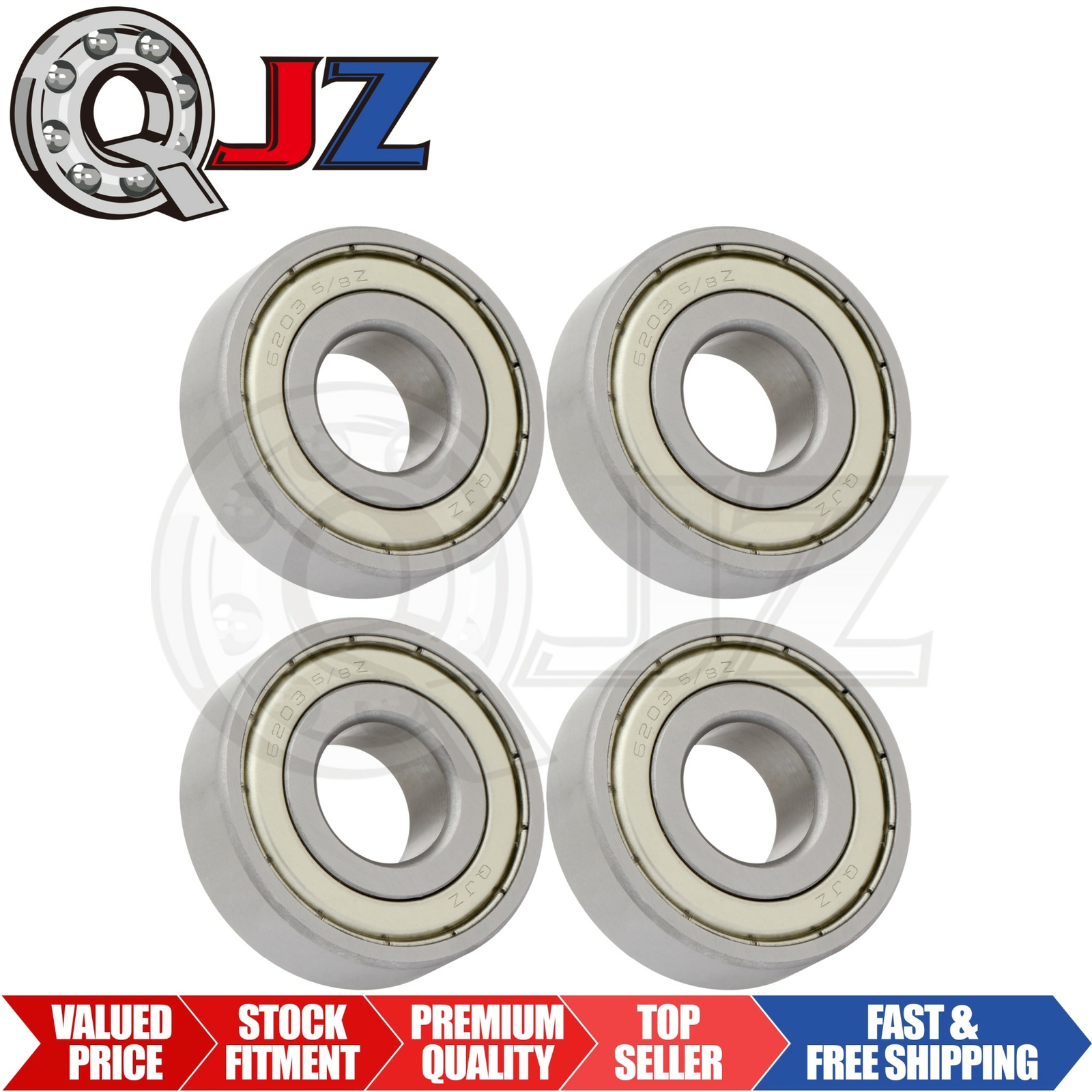 [Qty.4] New 6203-ZZ-5/8 Deep Groove Ball Bearing [5/8in Bore x 40mm OD x 12mm W]