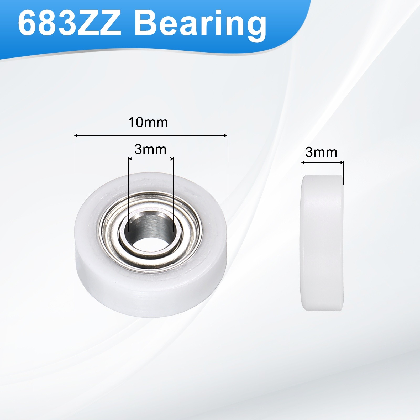 4Pcs 683ZZ Ball Bearing 3x10x3mm Double Metal Shielded Chrome Steel, White