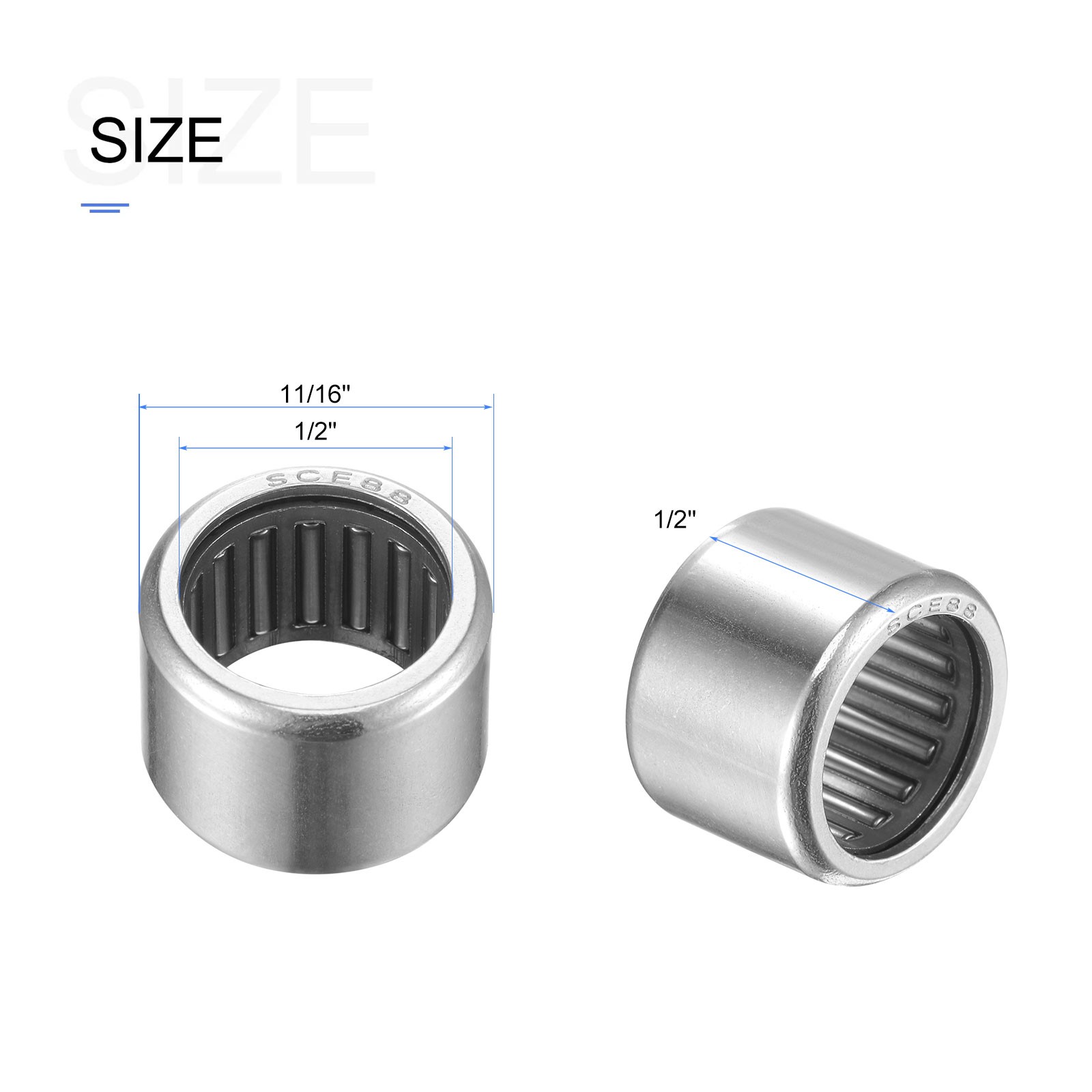 SCE88 Needle Roller Bearings 1/2 in x 11/16 in x 1/2 in 5 Packs for Industrial