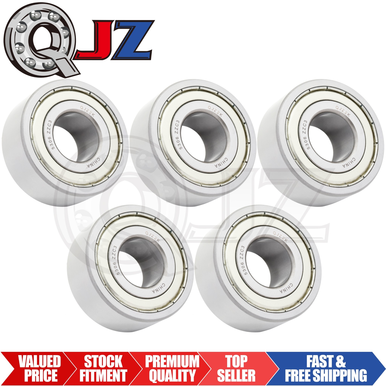 [Qty.5] 5306-ZZ New Angular Contact Ball Bearing [30mm ID x 72mm OD x 30.2mm W]