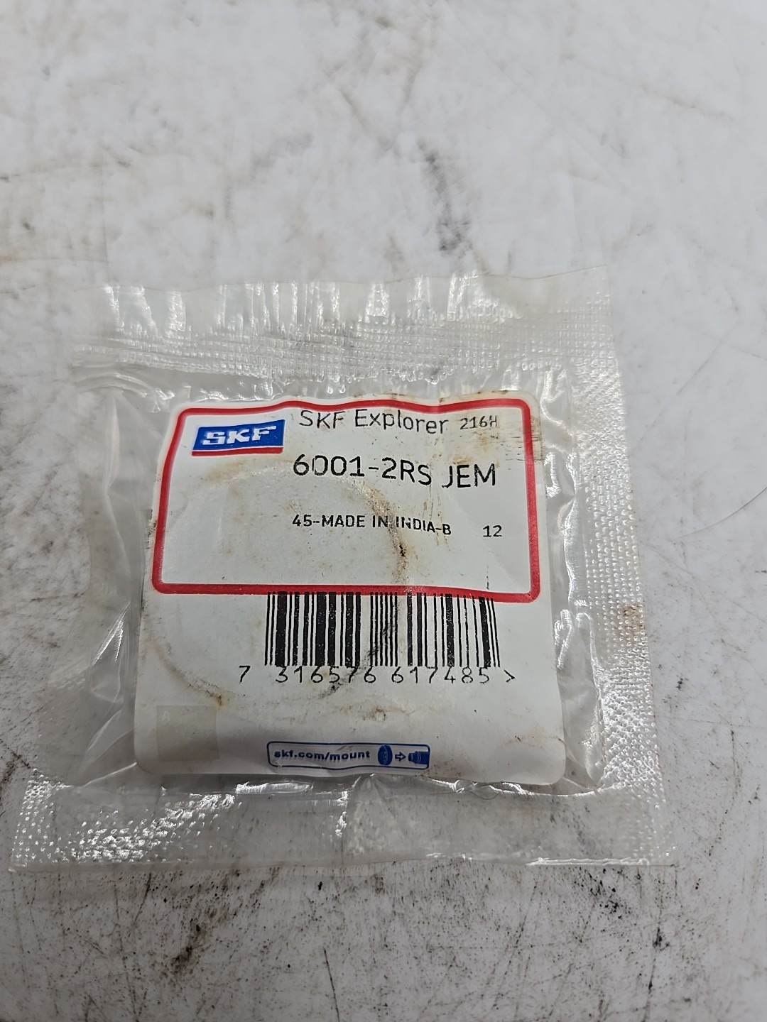 SKF 6001-2RSJEM Radial Deep Groove Ball Bearing, Bore 12mm Width 8mm (4D2)