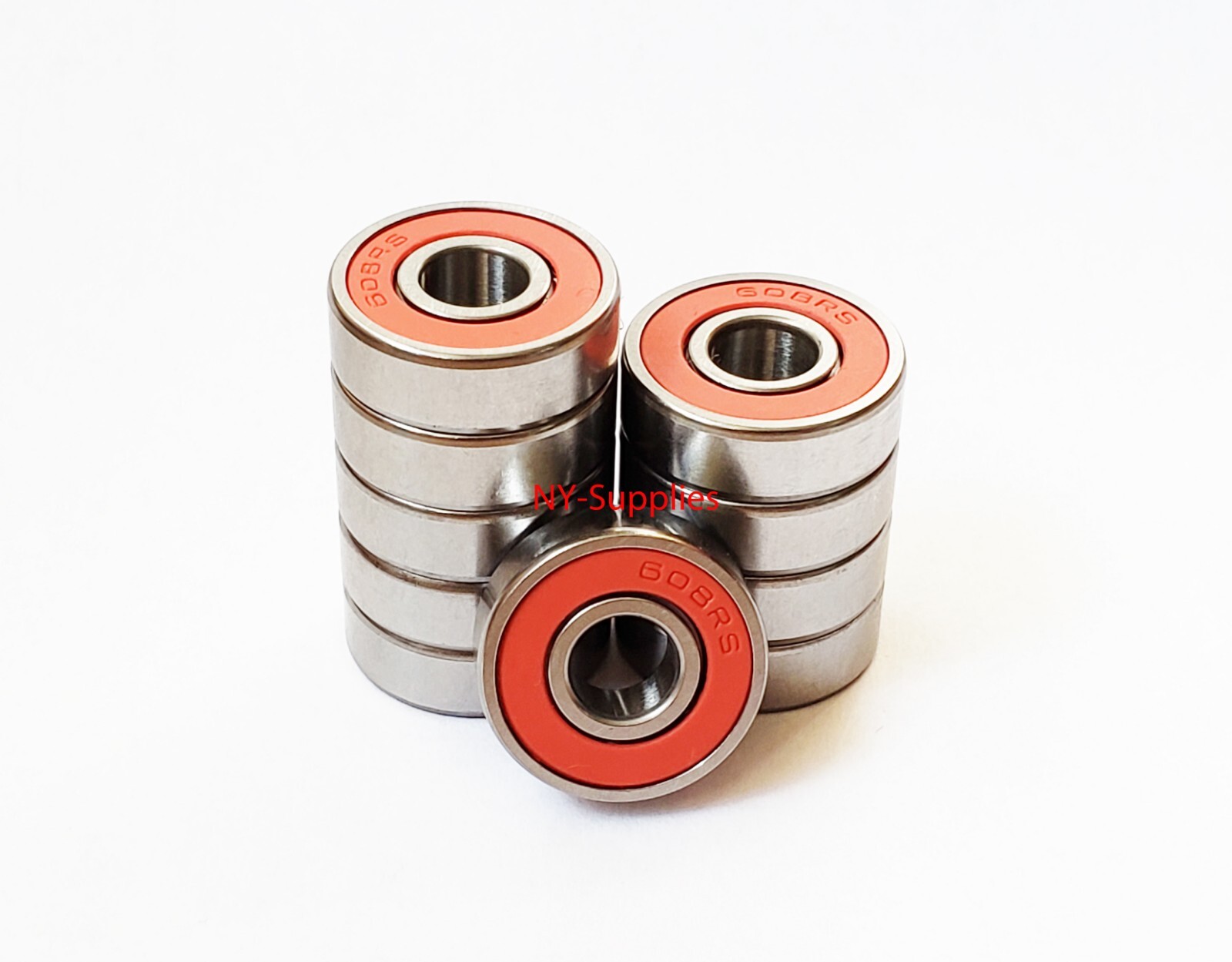 10 pc 608-2RS Ball Bearings 8mm x 22mm x 7mm – Premium Chrome Steel – Red sides