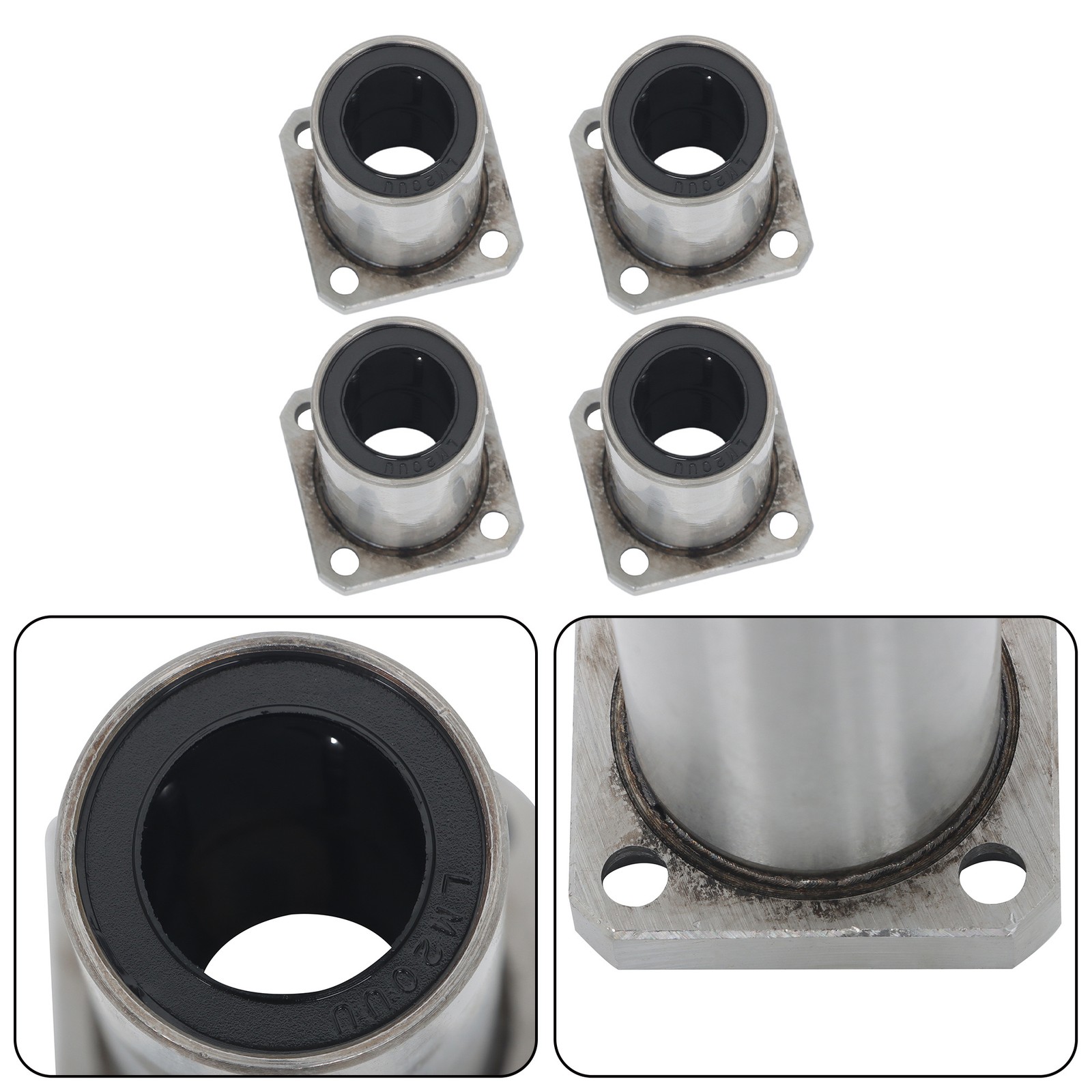 4 Pack LMK20LUU Linear Bearing 20x32x80mm Extra Long Square Flange Steel Cage