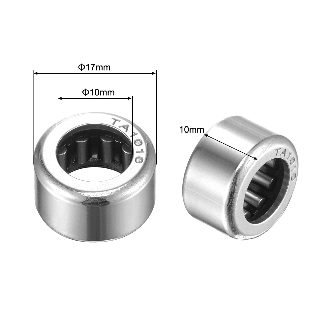 2pcs TA1010 Needle Roller Bearings 10mm x 17mm x 10mm Chrome Steel Open End