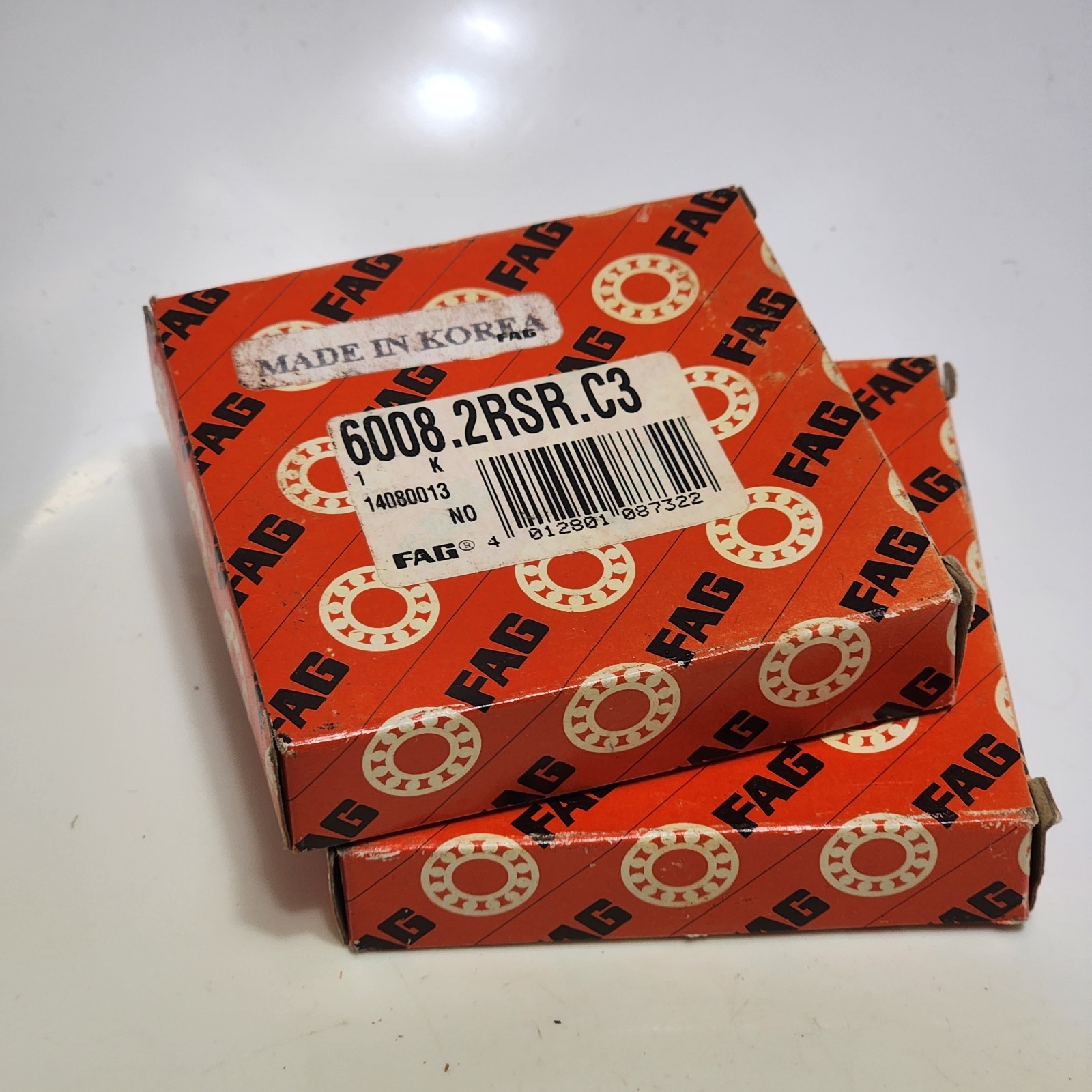 2pcs) 6008 2RS C3 / 6008 2RSR C3 FAG Radial/Deep Groove Ball Bearing 40x68x15mm