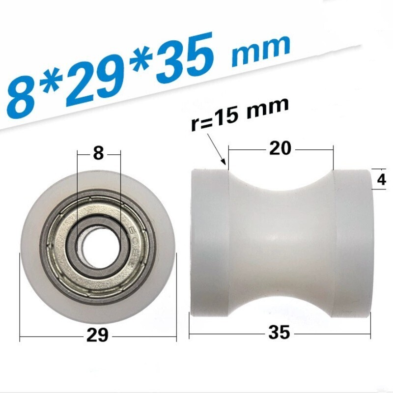 3Pcs U Type Groove Pulley Nylon Roller Bearing 8x29x35mm U Groove Guide Wheel