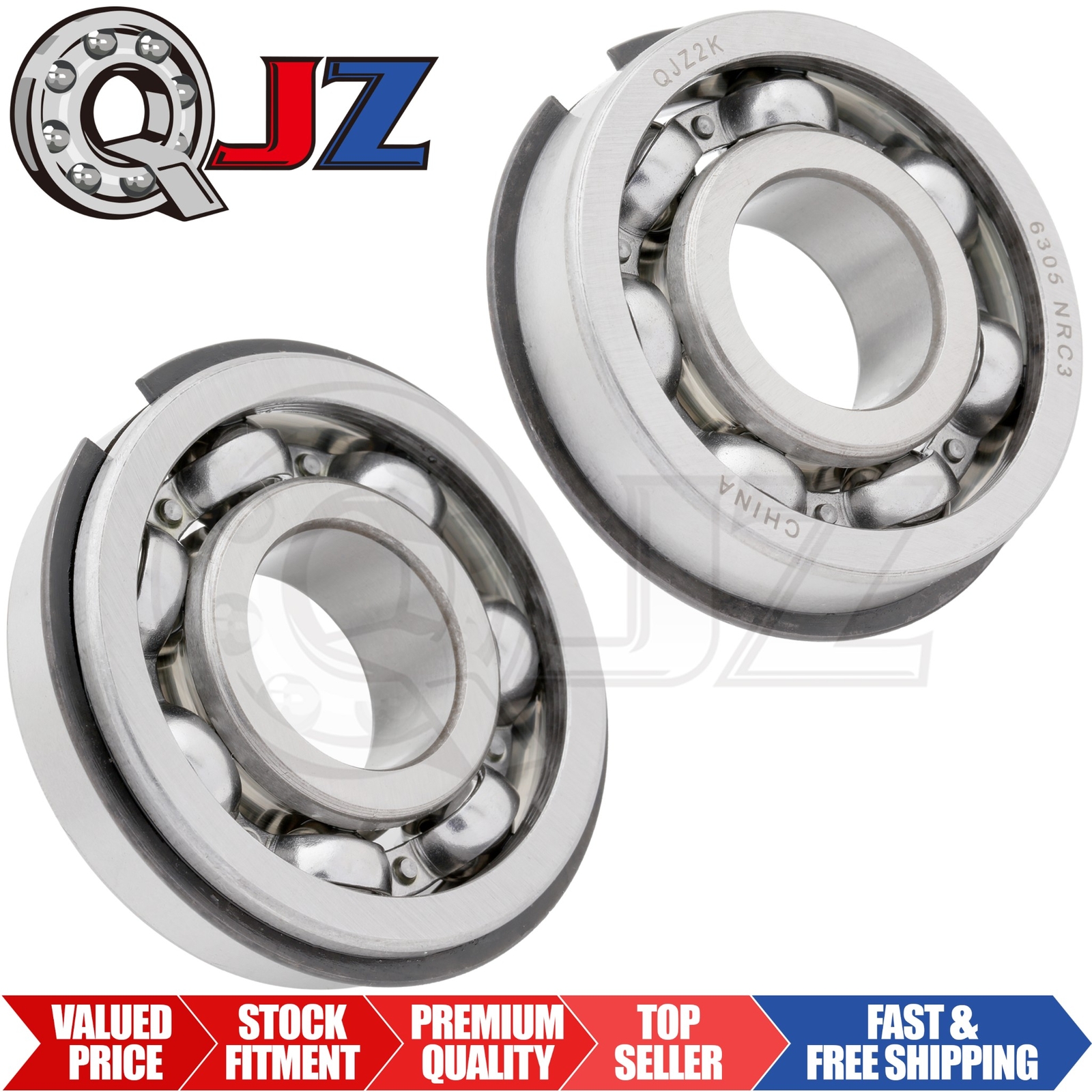 [Qty.2] 6305-OPEN Deep Groove Bearing W/ Snap-Ring [25mm ID x 62mm OD x 17mm W]
