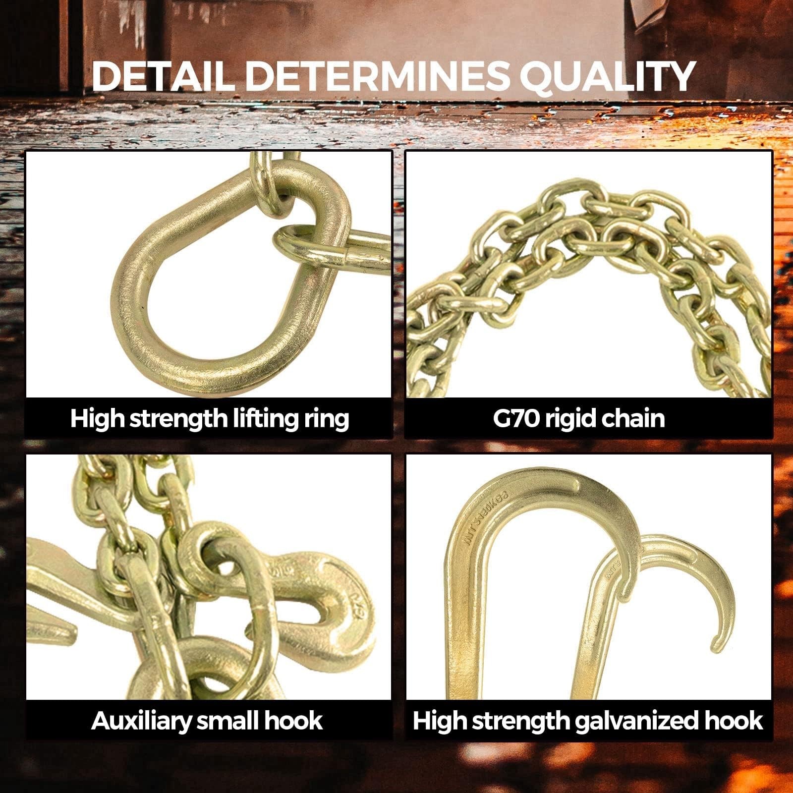 3/8″ X 2′ V-Type Tow Chain with 15 Inch J-Hooks Link 2 inch Legs,G70 Steel To…