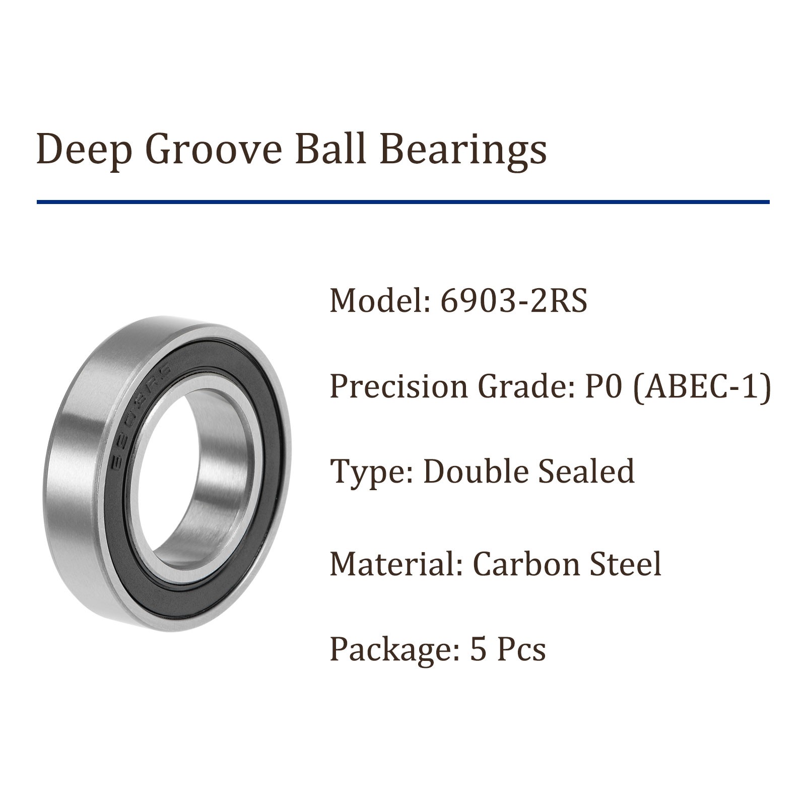 5pcs Deep Groove Ball Bearings – [17mm x 30mm x 7mm] Carbon Steel Balls