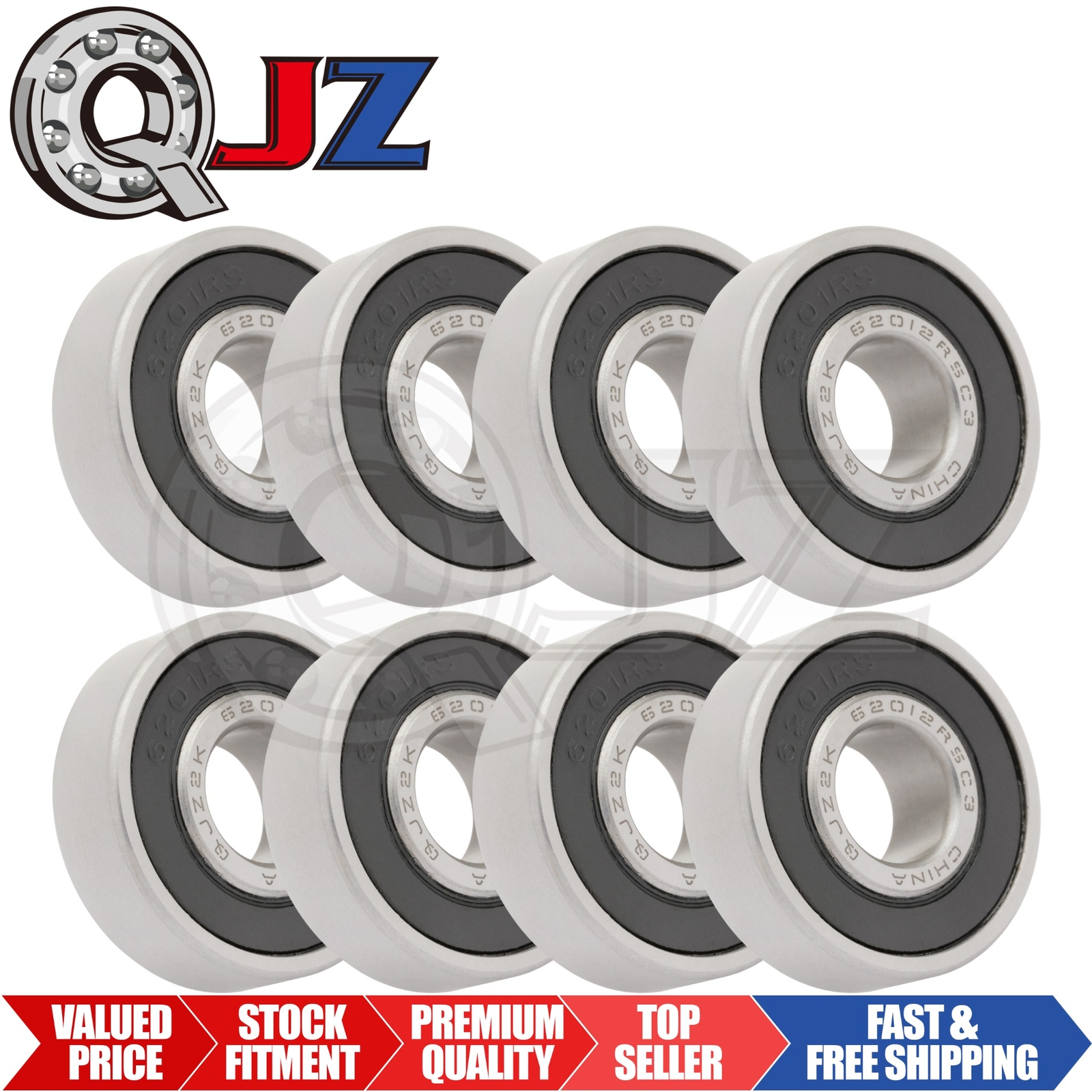 [Qty.8] SS6201-2RS Stainless Radial Ball Bearing [12mm Bore x 32mm OD x 10mm W]