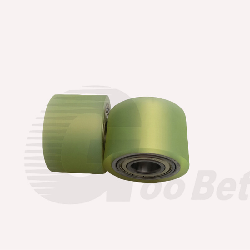 50mm Polyurethane Iron Core Roller Two Bearings PU Flat Belt Idler Guiding Wheel