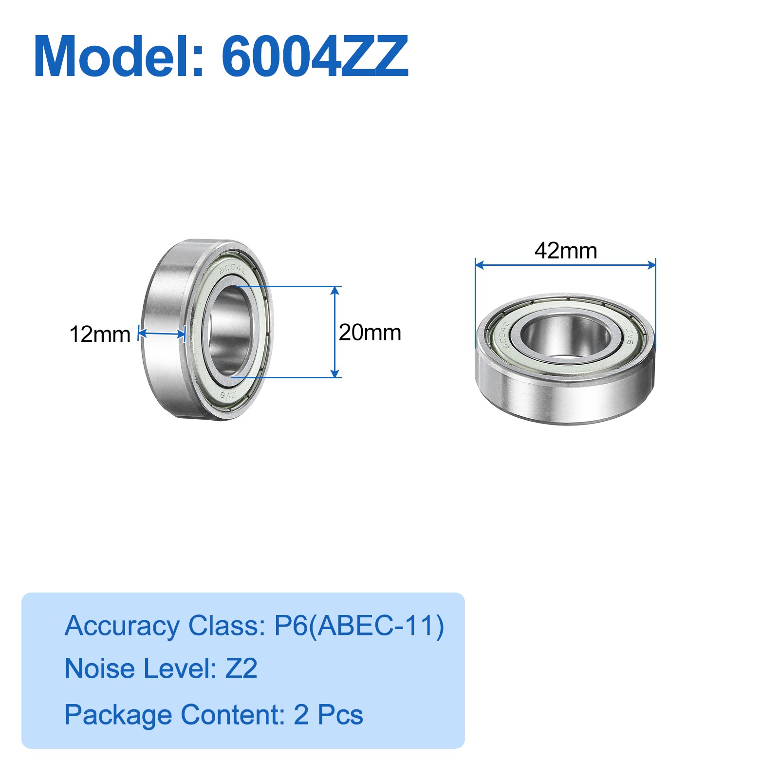 2pcs 6004ZZ Ball Bearings 20mmx42mmx12mmZ2 Double Steel Shielded