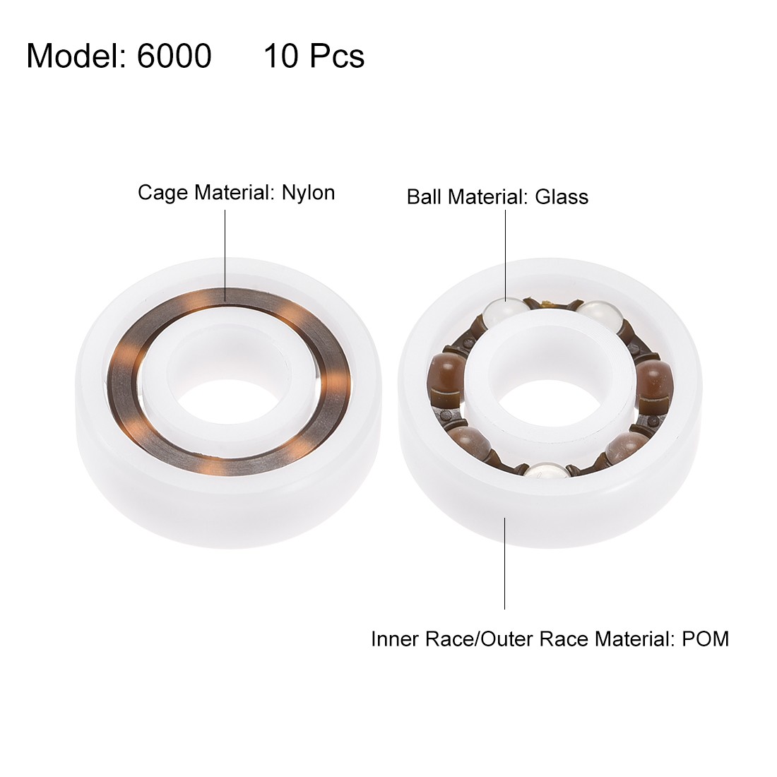 6000 Plastic Bearings 10x26x8mm Glass Ball Nylon Cage 10pack