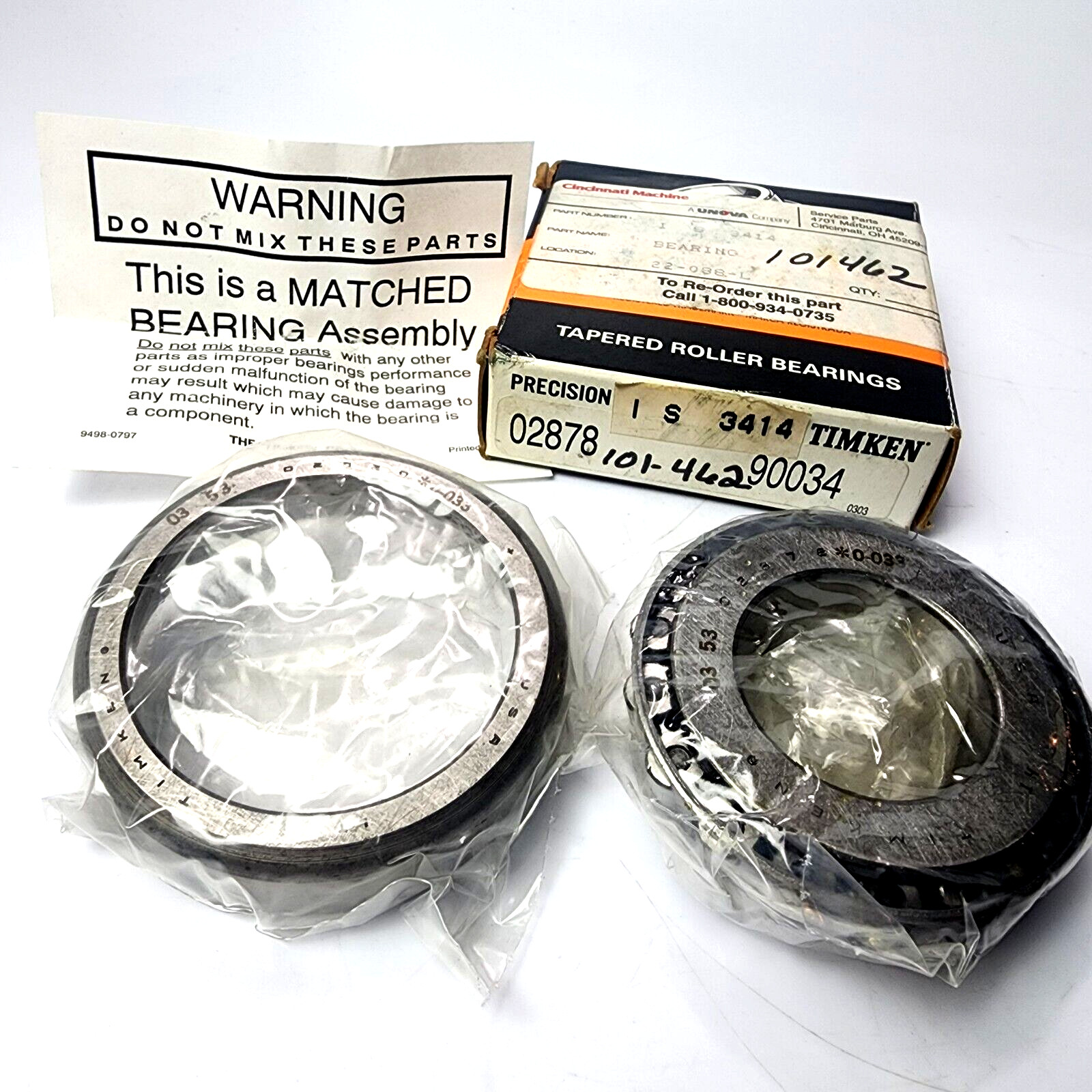 New Genuine Timken 02878 90034 ( Class 0 ) Precision Tapered Roller Bearing SET