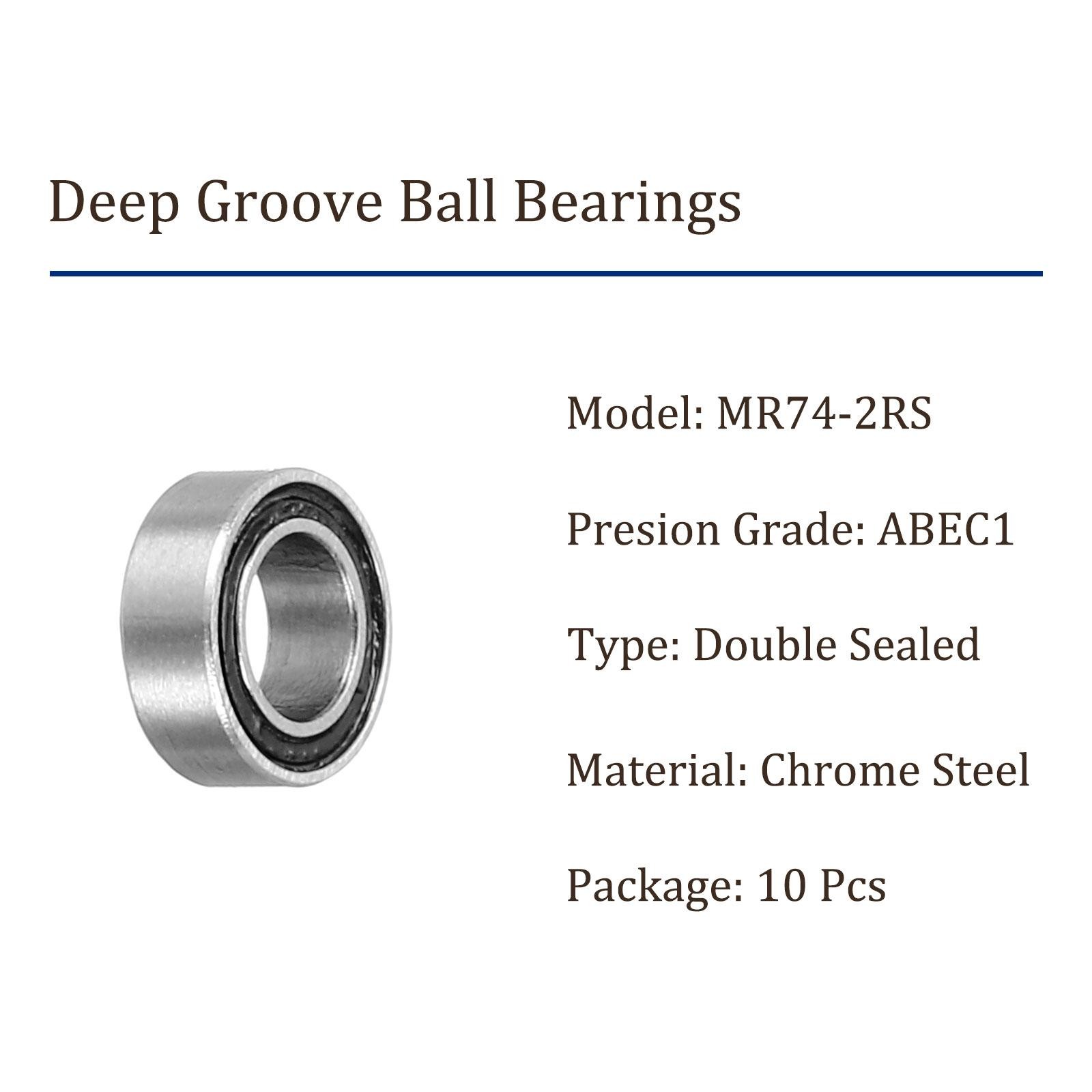 10pcs Deep Groove Ball Bearings 4x7x2.5mm Chrome Steel Double Sealed ABEC1