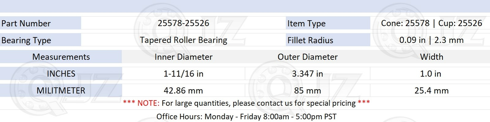 [2-Pack] 25578-25526 Tapered Roller Bearing Set 1-11/16″ x 3.347″ x 1″ (IDxODxW)