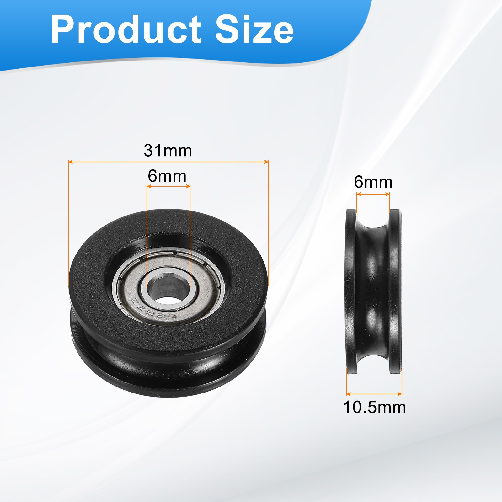 8Pcs, Groove Nylon Plastic Guide Bearing 6×10.5x31mm Pulley Roller(Black)