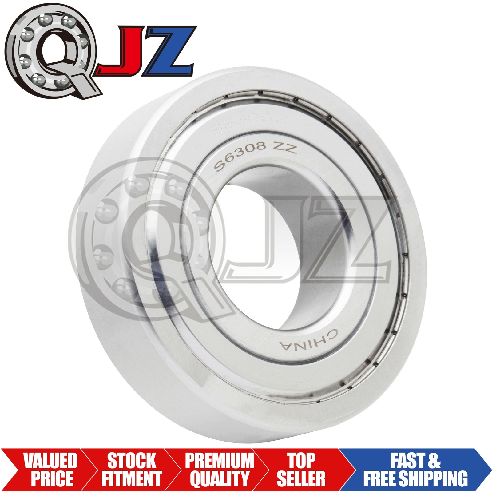 [1-Pack] S6308-ZZ Ball Bearing 40mm x 90mm x 23mm Rubber Seal Stainless Steel