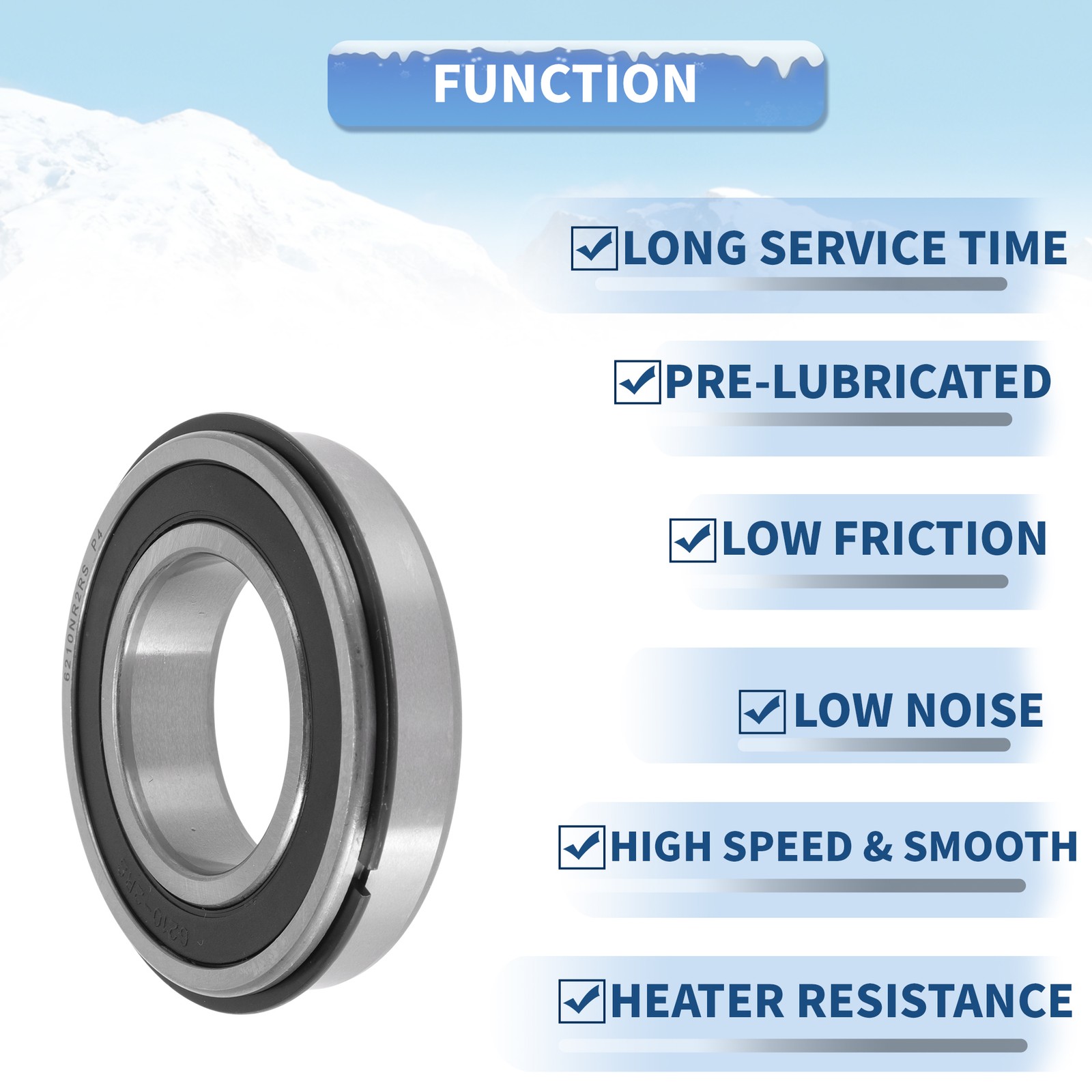 6210NR2RS Deep Groove Ball Bearings 50x90x20mm Silver Tone Black