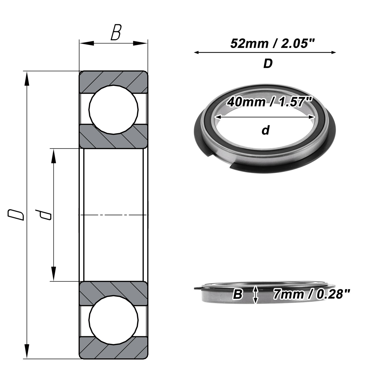 6808NR2RS Deep Groove Ball Bearings 40x52x7mm 1Pc Scooter Skateboard Wheel