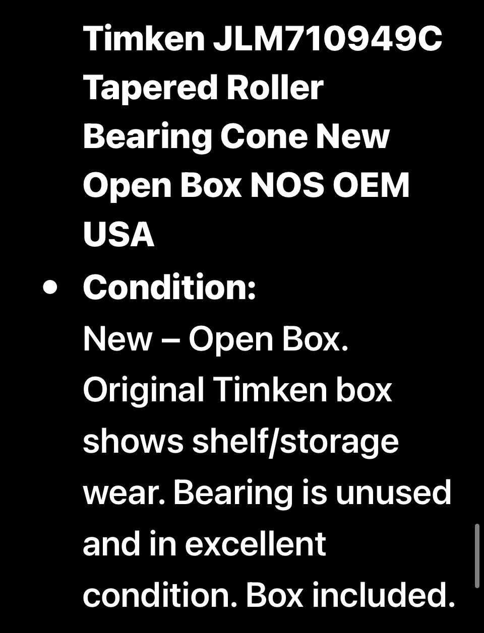 Timken Tapered Roller Bearing JLM710949C 34.925×65.088×16.51mm Steel