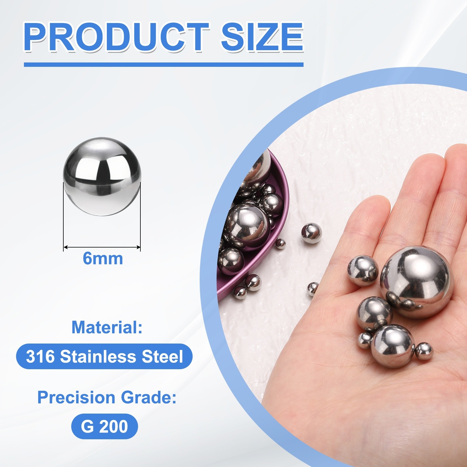 100Pcs 6mm Diameter Precision Balls G200 Solid 304 Stainless Steel Bearing Balls