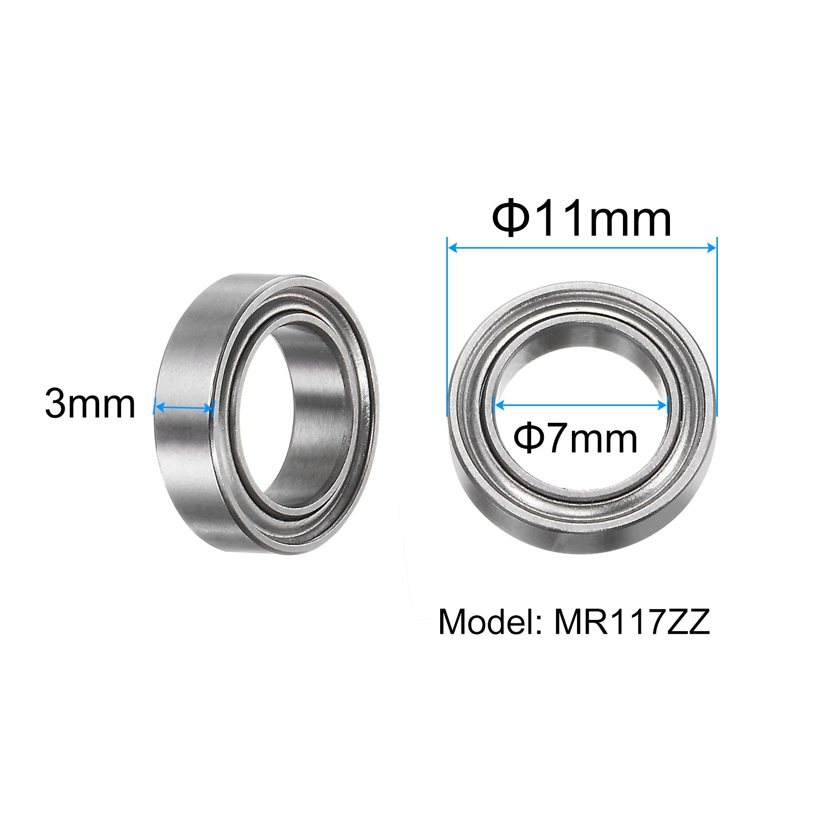 5pcs MR117ZZ Bearings 7x11x3mm Chrome Steel Mini Bearing Double Shielded ABEC3