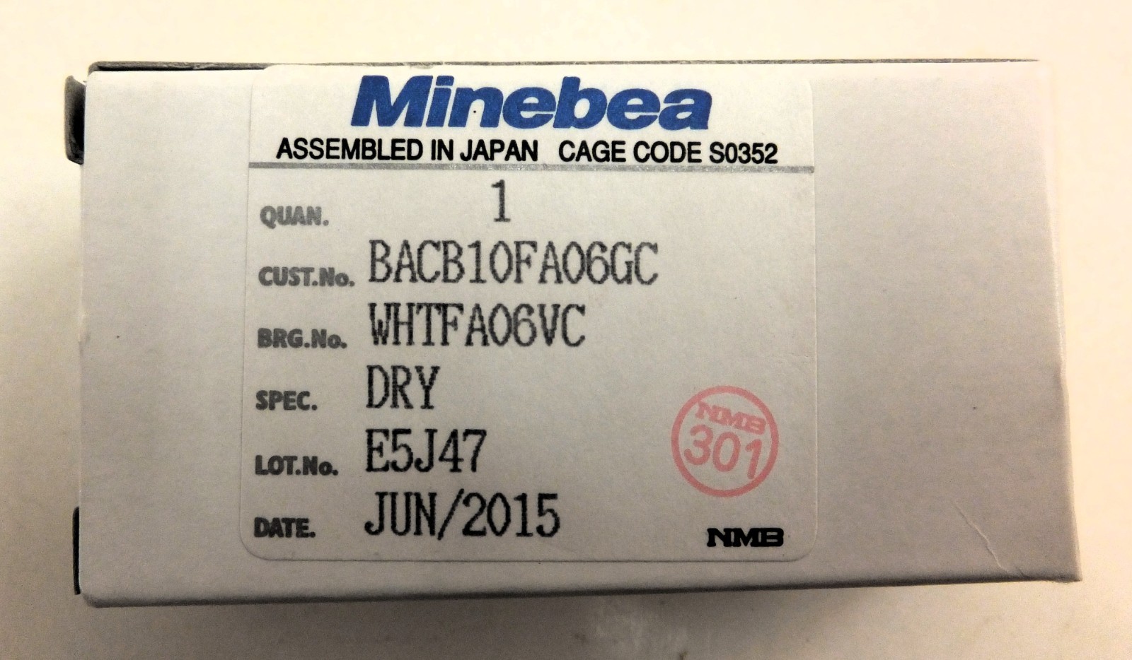 MINEBEA, BACB10FA06GC, NSN3120-01-519-7539 SPHERICAL BEARING