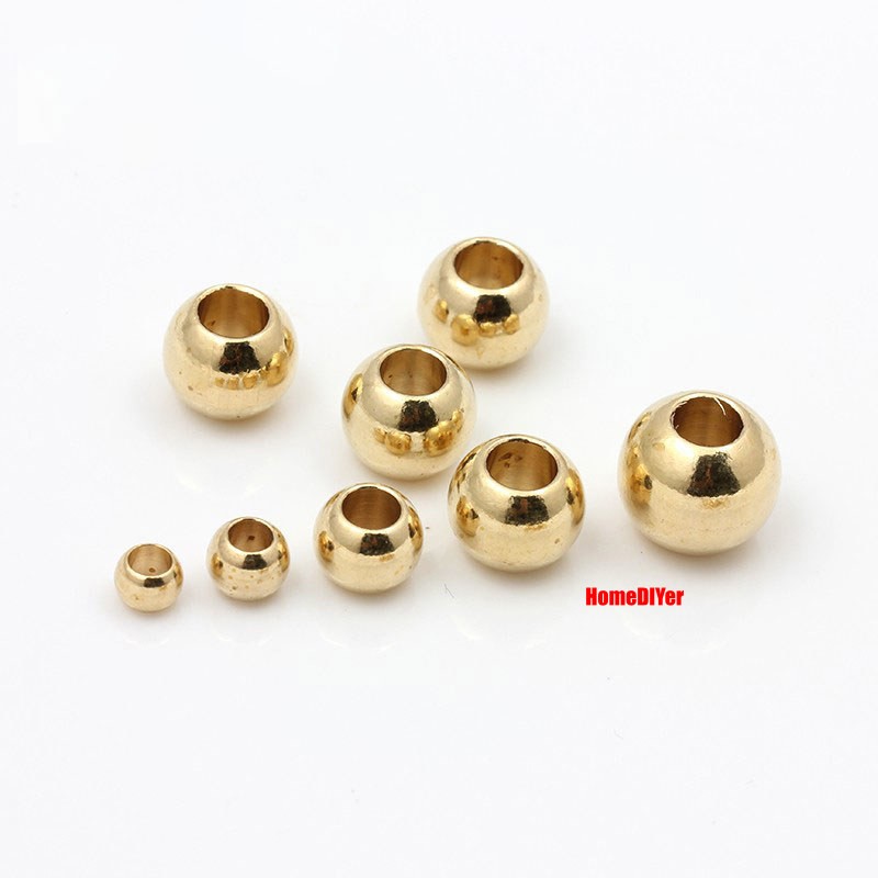 Loose Brass Balls With Hole Solid Perforated Metal Beads DIY Diameter 2mm~16mm
