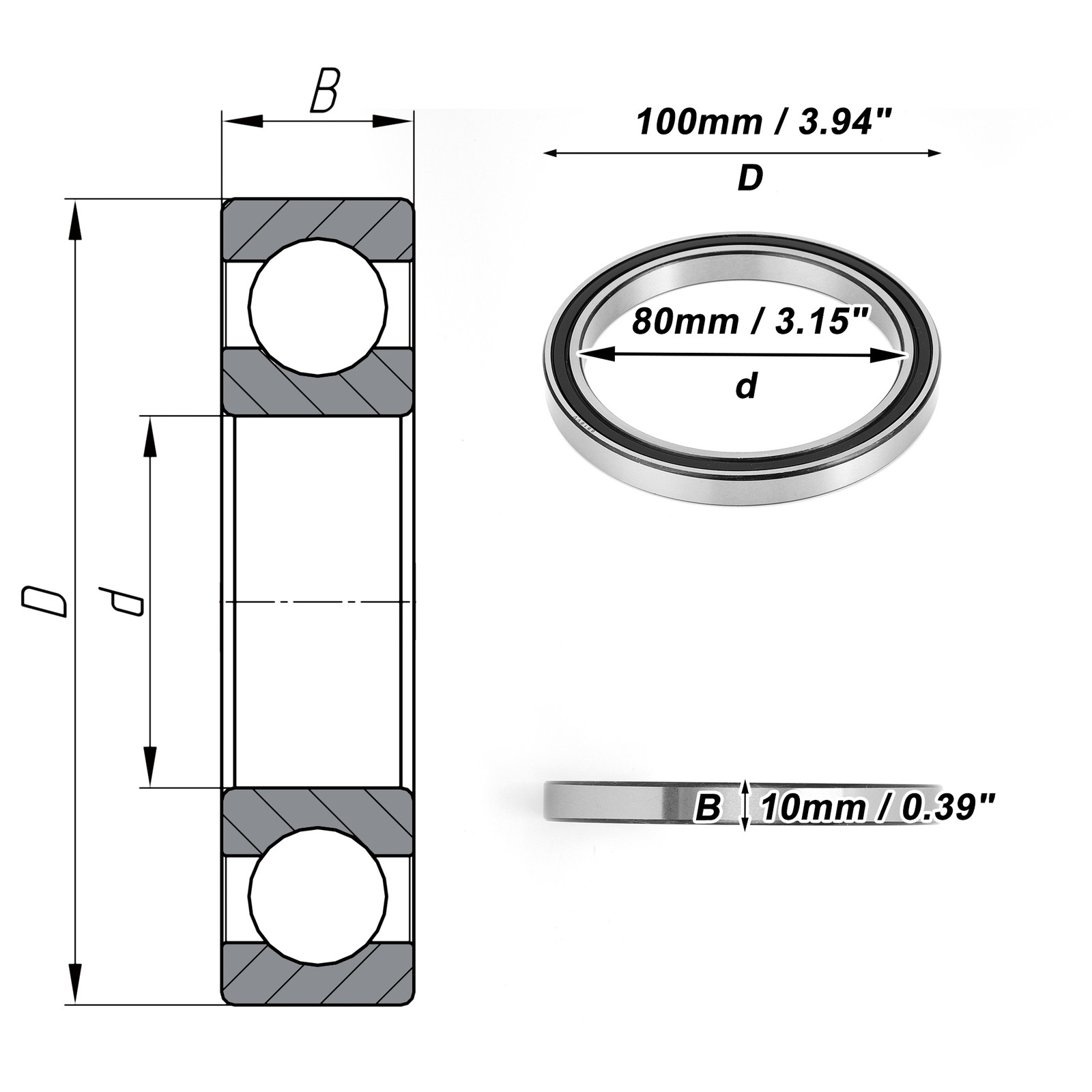 6816VV Deep Throat Ball Bearings 80x100x10mm 1pc Skateboard Wheel