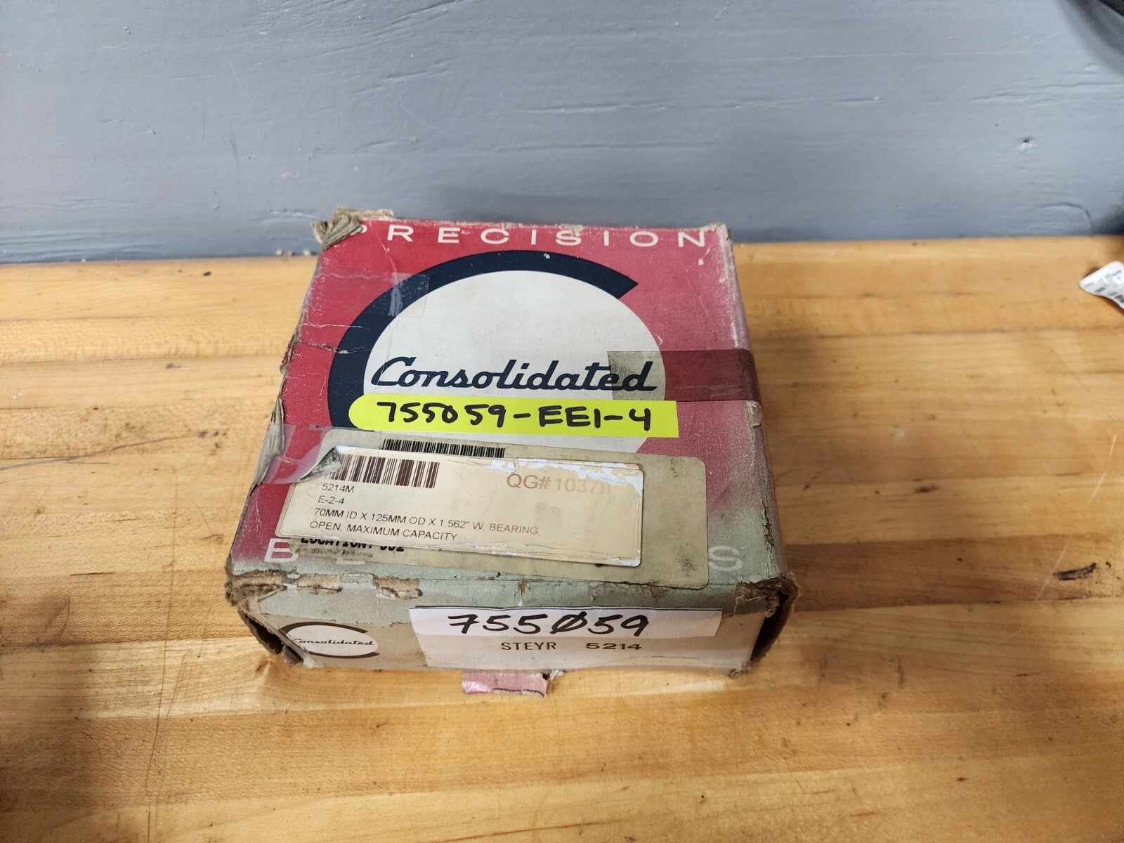 Consolidated Double Row Ball Bearing, 5214, 70MM ID X 125MM OD X 1.562″ Width