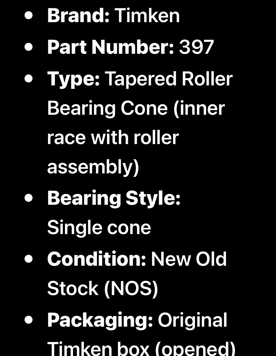 Timken 397 Tapered Roller Bearing Cone Steel 60mm Bore 110x22mm