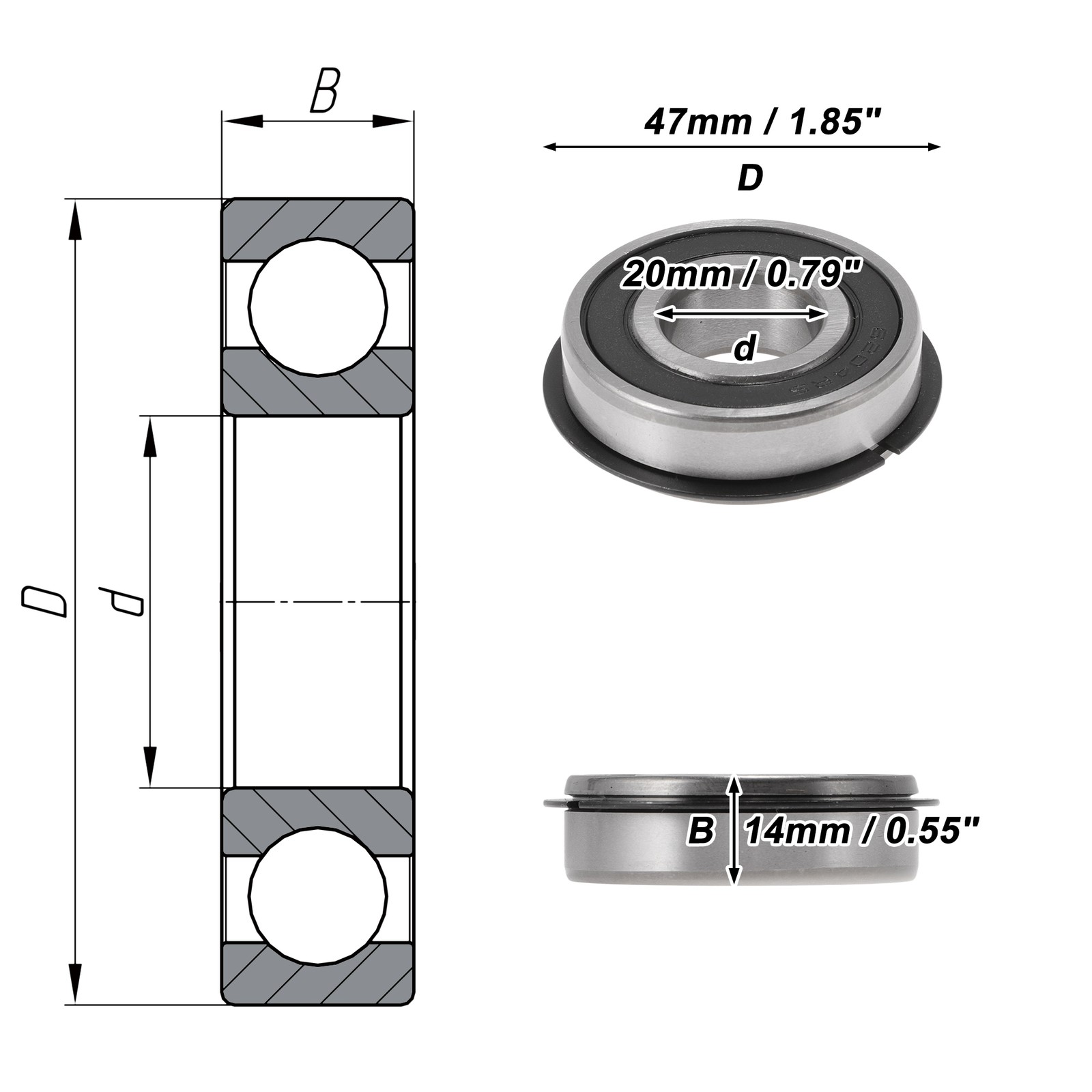 6204NR2RS Deep Groove Ball Bearings 20x47x14mm Scooter Skateboard Wheel
