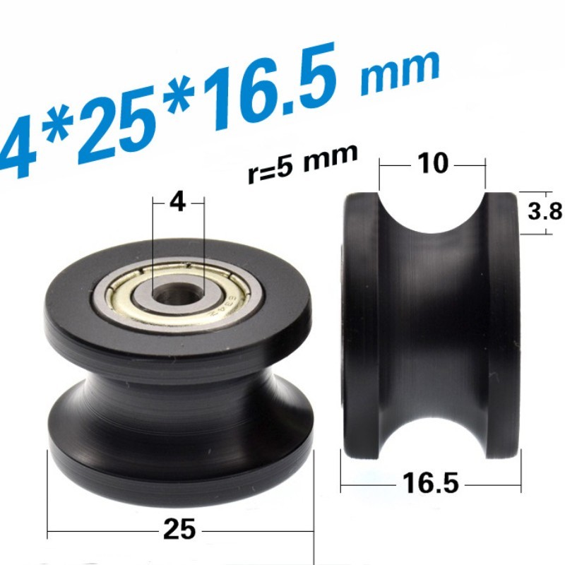 4Pcs U Type Groove Pulley Nylon Roller Bearing 4x25x16.5mm U Groove Guide Wheel