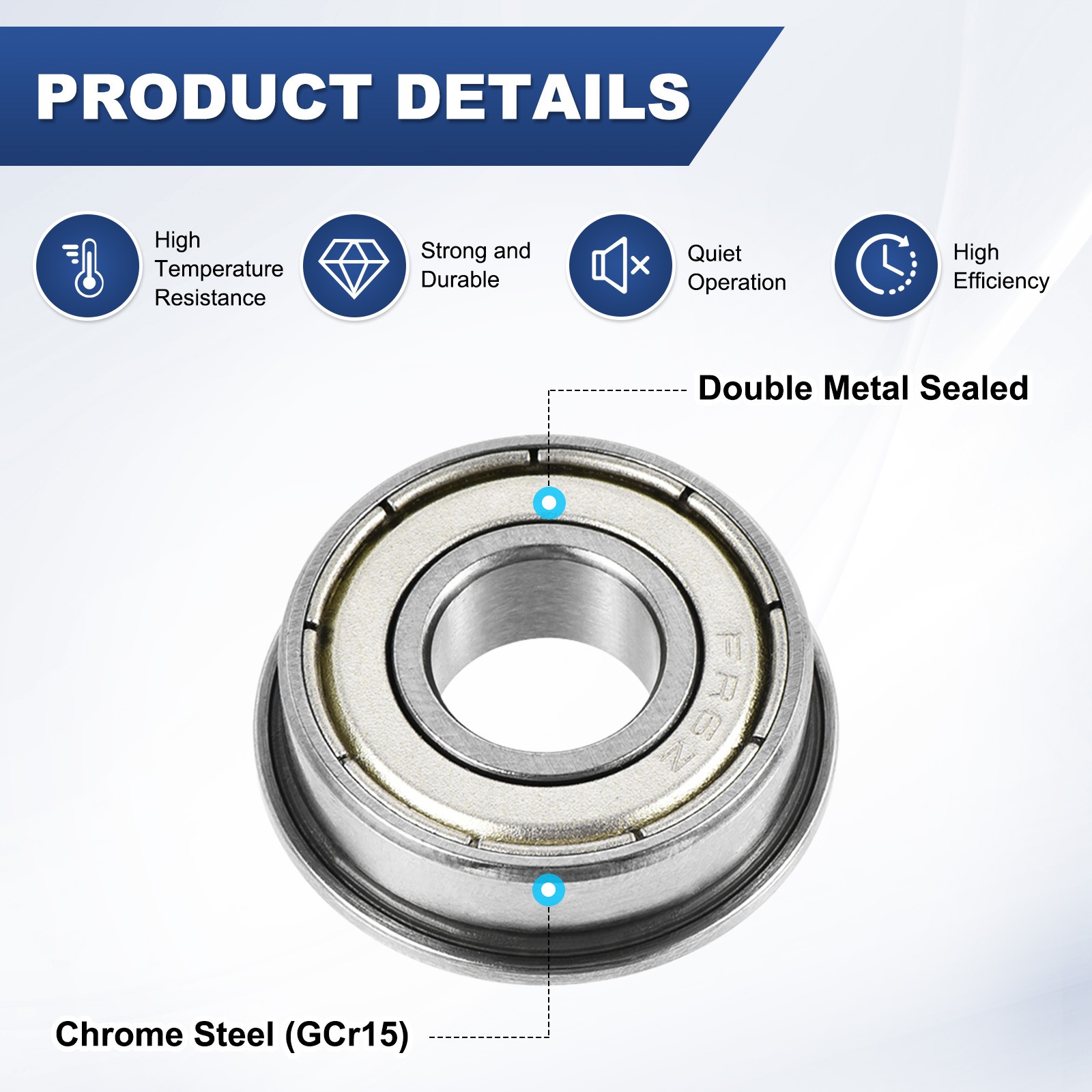 4-Pack FR6ZZ Flanged Ball Bearing, 3/8″ x 7/8″ x 9/32″ Metal Sealed