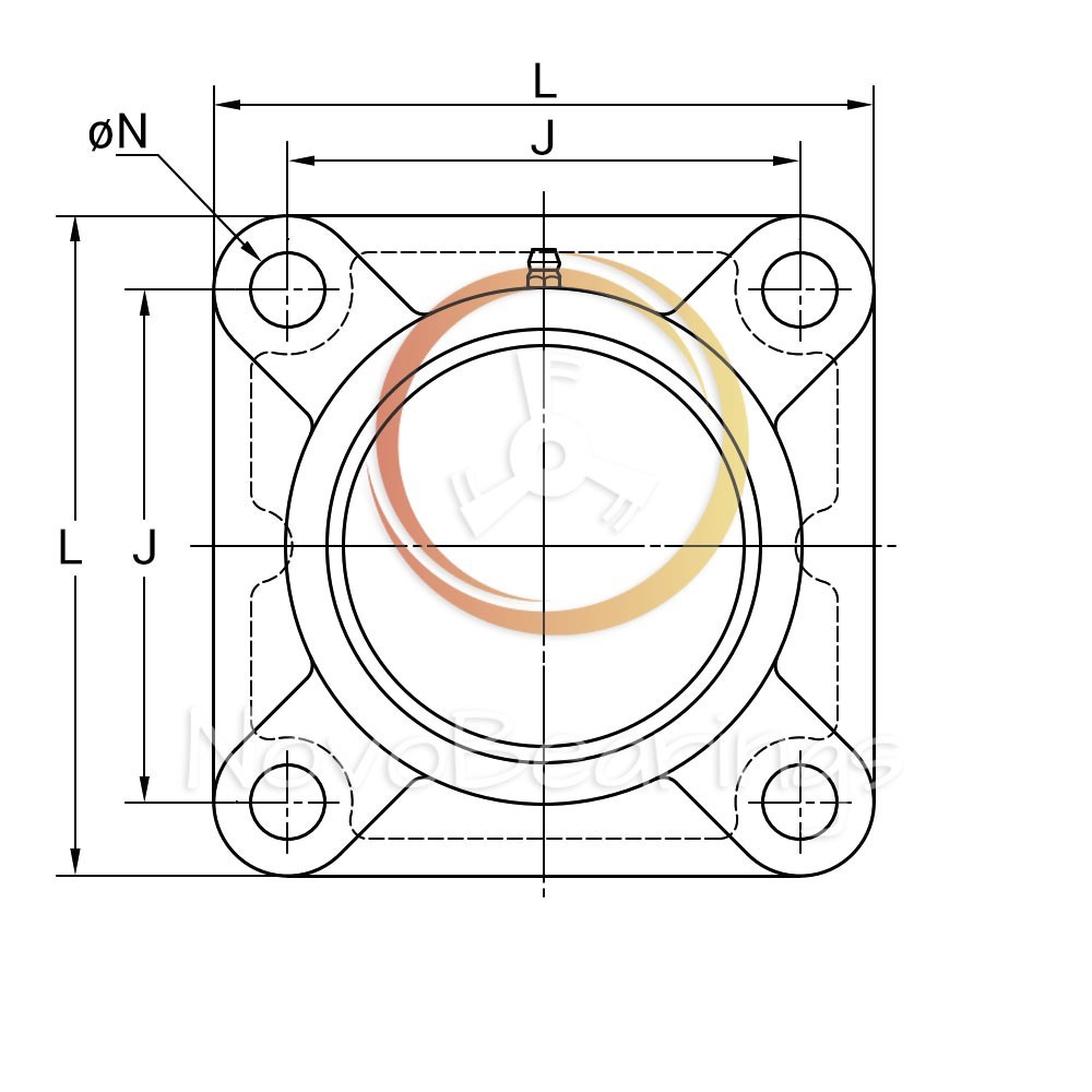 FE210 Square 4-bolt Flanged housing for xx210 insert ball bearings by SNR EUW