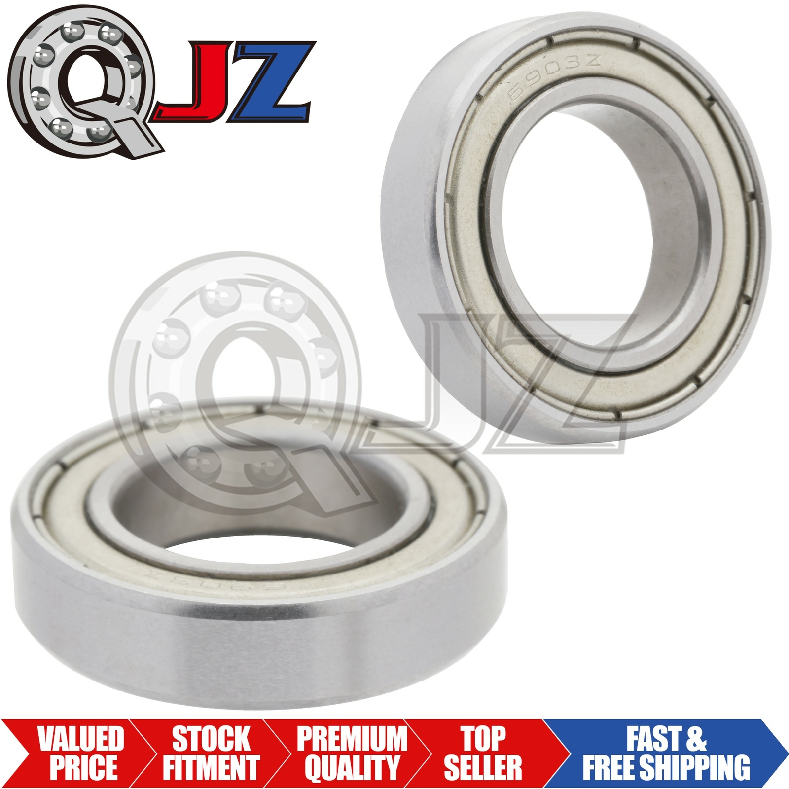 [2-Pack] 6903-ZZ Radial/Deep Groove Ball Bearing 17mm x 30mm x 7mm Double Shield