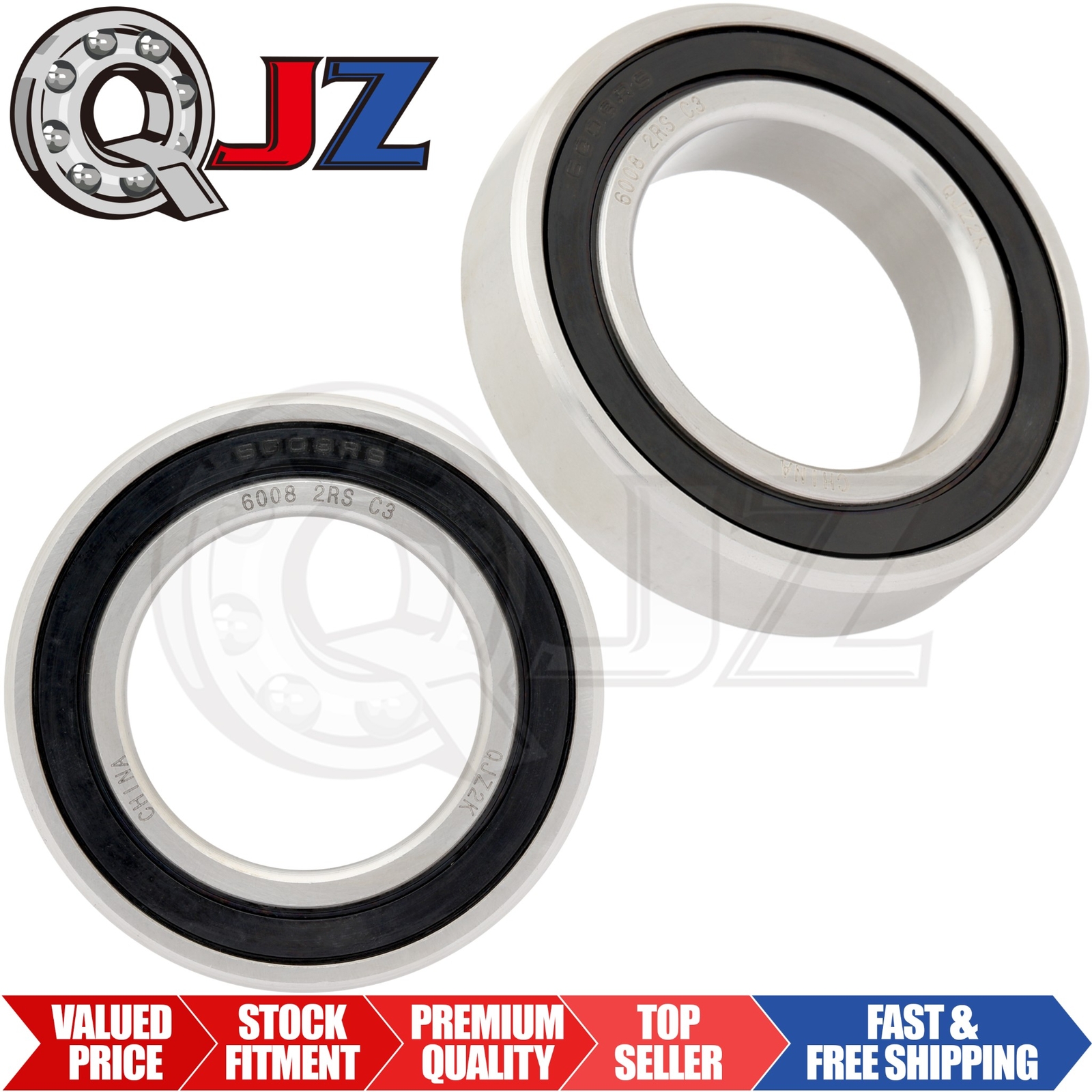 [Qty.2] 6008-2RS Radial/Deep Groove Ball Bearing [40mm Bore x 68mm OD x 15mm W]