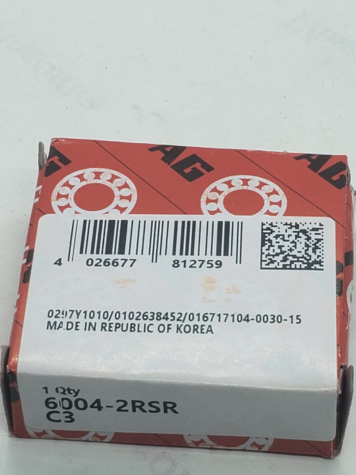 FAG 6004-2RSR C3 DEEP GROOVE BALL BEARING, LOT OF 2, NIB