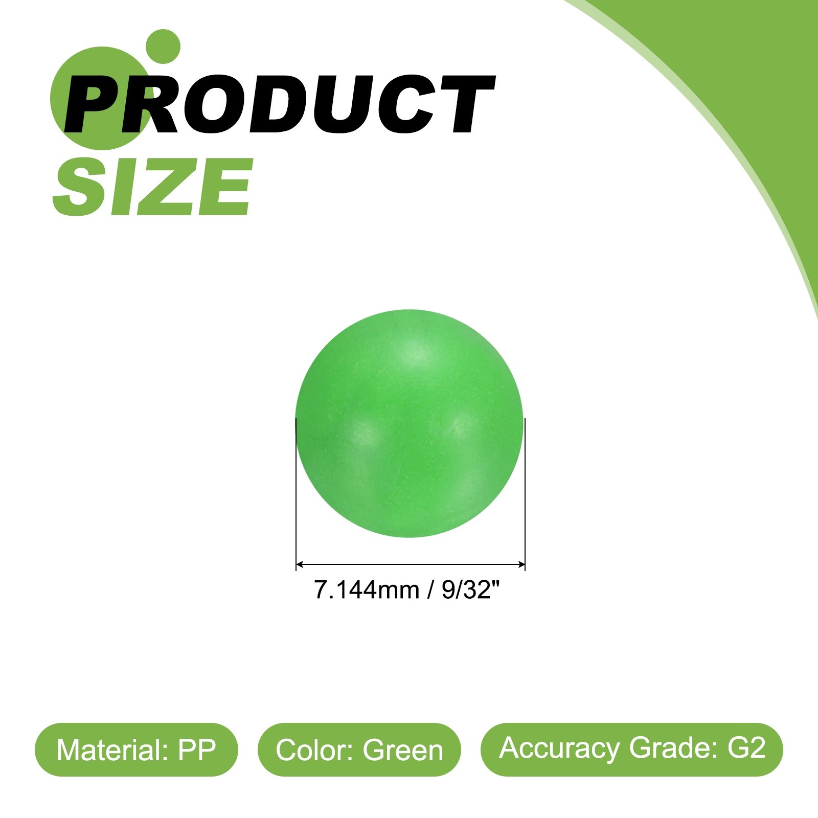 200pcs PP Plastic Bearing Balls G2 9/32″(7.144mm) Solid Plastic Balls, Green