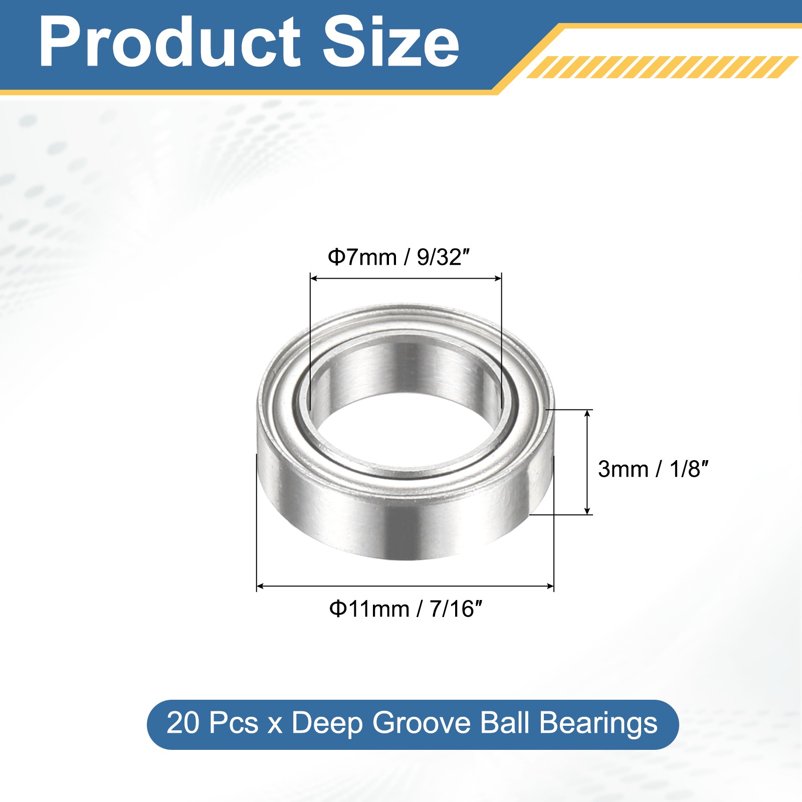20Pcs MR117ZZ Deep Groove Bearing, 7x11x3mm Metal Double Sealed Bearing