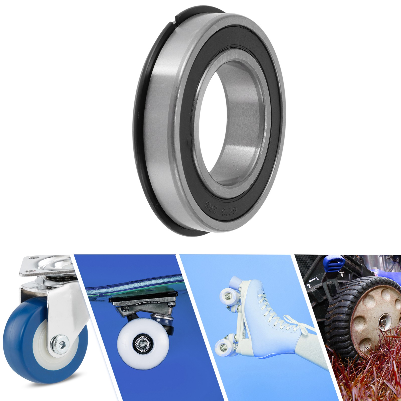 6210NR2RS Deep Groove Ball Bearings 50x90x20mm Silver Tone Black