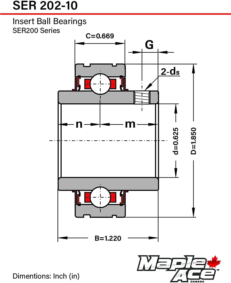 MAPLE ACE SER202-10, ER10 Insert Bearing 5/8″ Bore, Cylindrical OD with Snap Rin