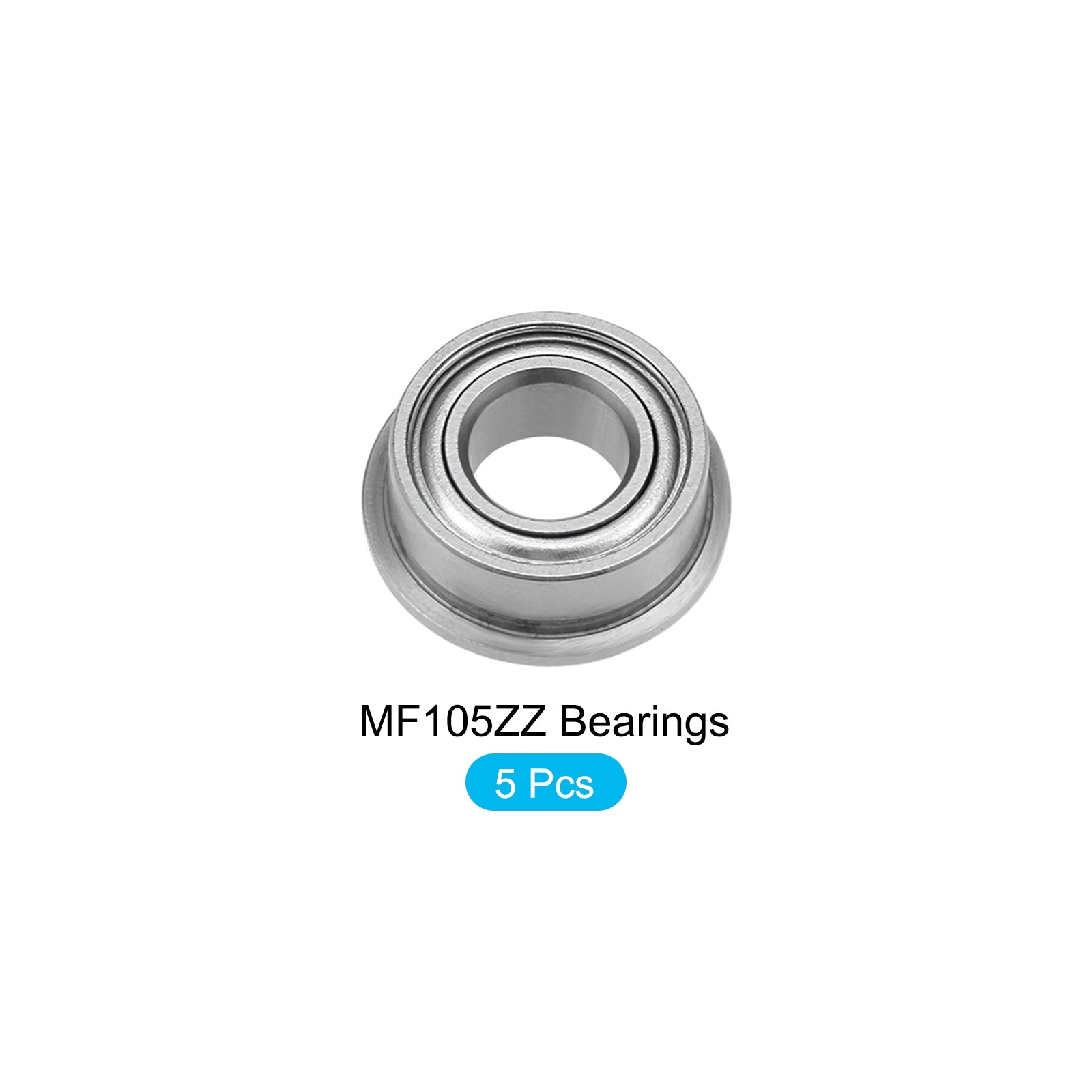 5Pcs Chromium Steel Double Sealed Flange Ball Bearing MF105ZZ, 5mm x 10mm x 4mm