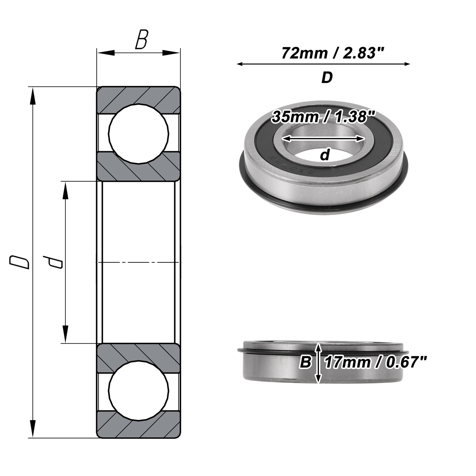 6207NR2RS Deep Groove Ball Bearings 1.38″x2.83″x0.67″ Scooter Skateboard Wheel