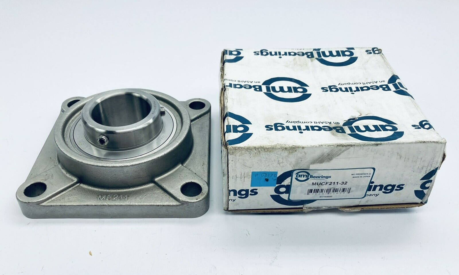 AMI ASAHI MUCF211-32 BEARING 4-BOLT FLANGE UNIT 2″-BORE STAINLESS STEEL